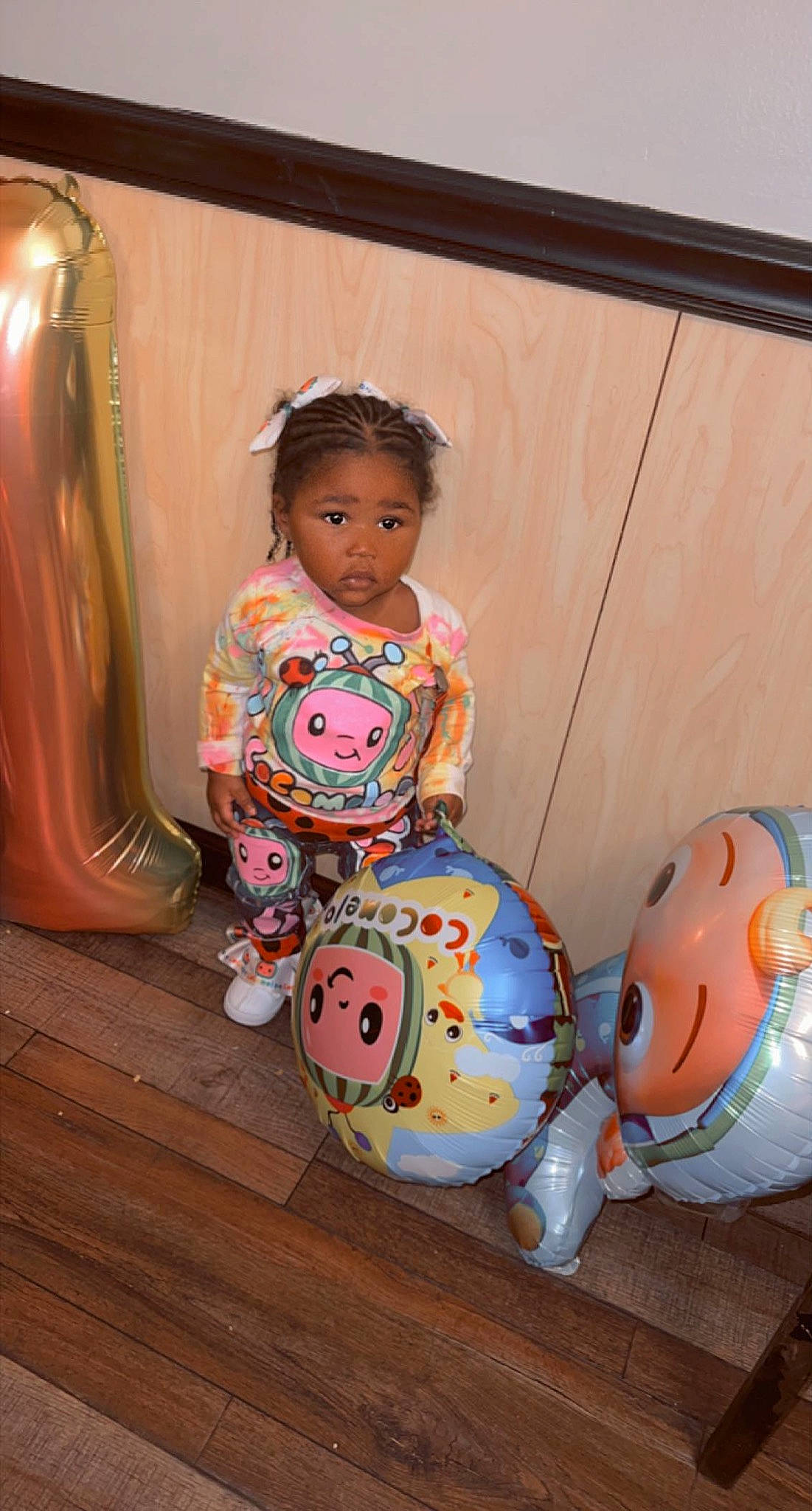 Taelynn joined the competition — help win amazing prizes! art, baby, baby_toddler_clothing, baby_toys, child, flooring, football, fun, hardwood, party_supply, pattern, person, personal_protective_equipment, room, sitting, soccer_ball, stuffed_toy, toddler, toy, visual_arts