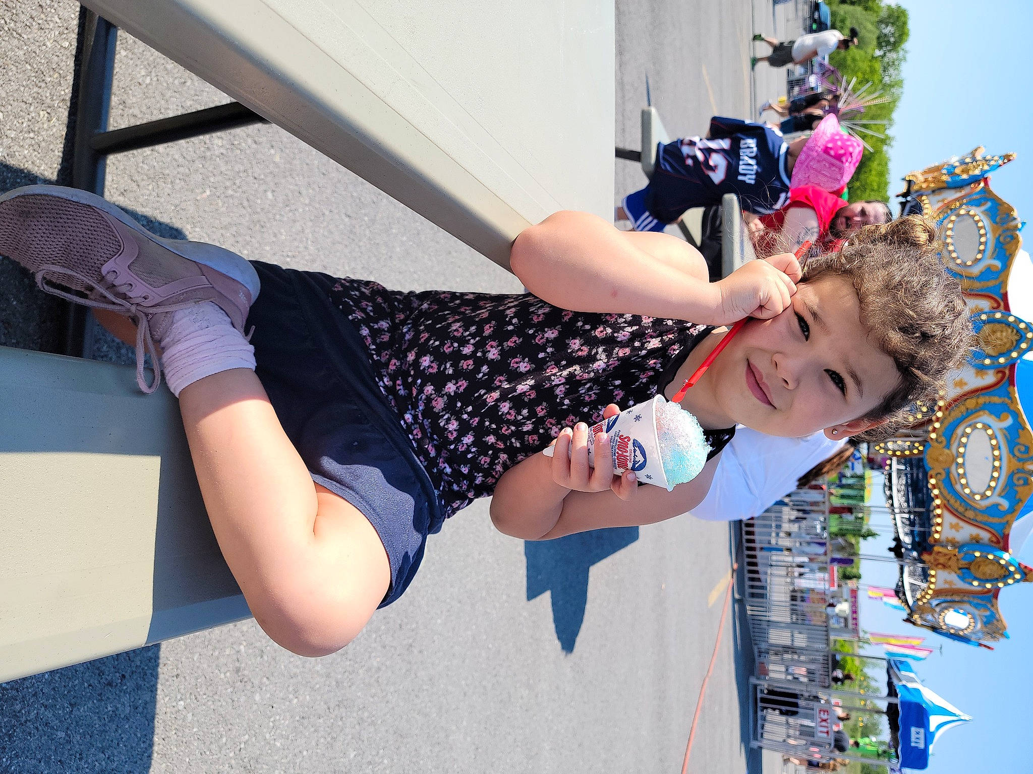 Audrianna joined the competition — help win amazing prizes! blue, eyewear, fun, happy, human_leg, joy, knee, leg, leisure, pattern, person, recreation, shoe, shorts, sky, smile, sneakers, street_fashion, thigh, toddler