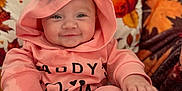 Lillie joined the competition — help win amazing prizes! autumn, baby, black_bow, blanket, child, clothing, cozy, cute, face, happy, hoodie, indoors, infant, leaf_pattern, pink_clothing, portrait, pumpkin, sitting, smile, soft