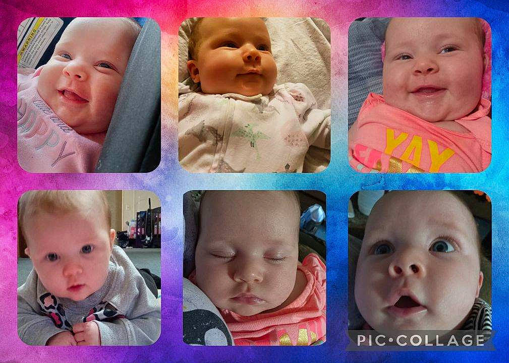 Montana is registered to the contest to win money with this photo: art, baby, baby_toddler_clothing, blue, cheek, chin, eyebrow, face, facial_expression, happy, headgear, headwear, human, nose, person, photograph, pink, product, skin, sleeve