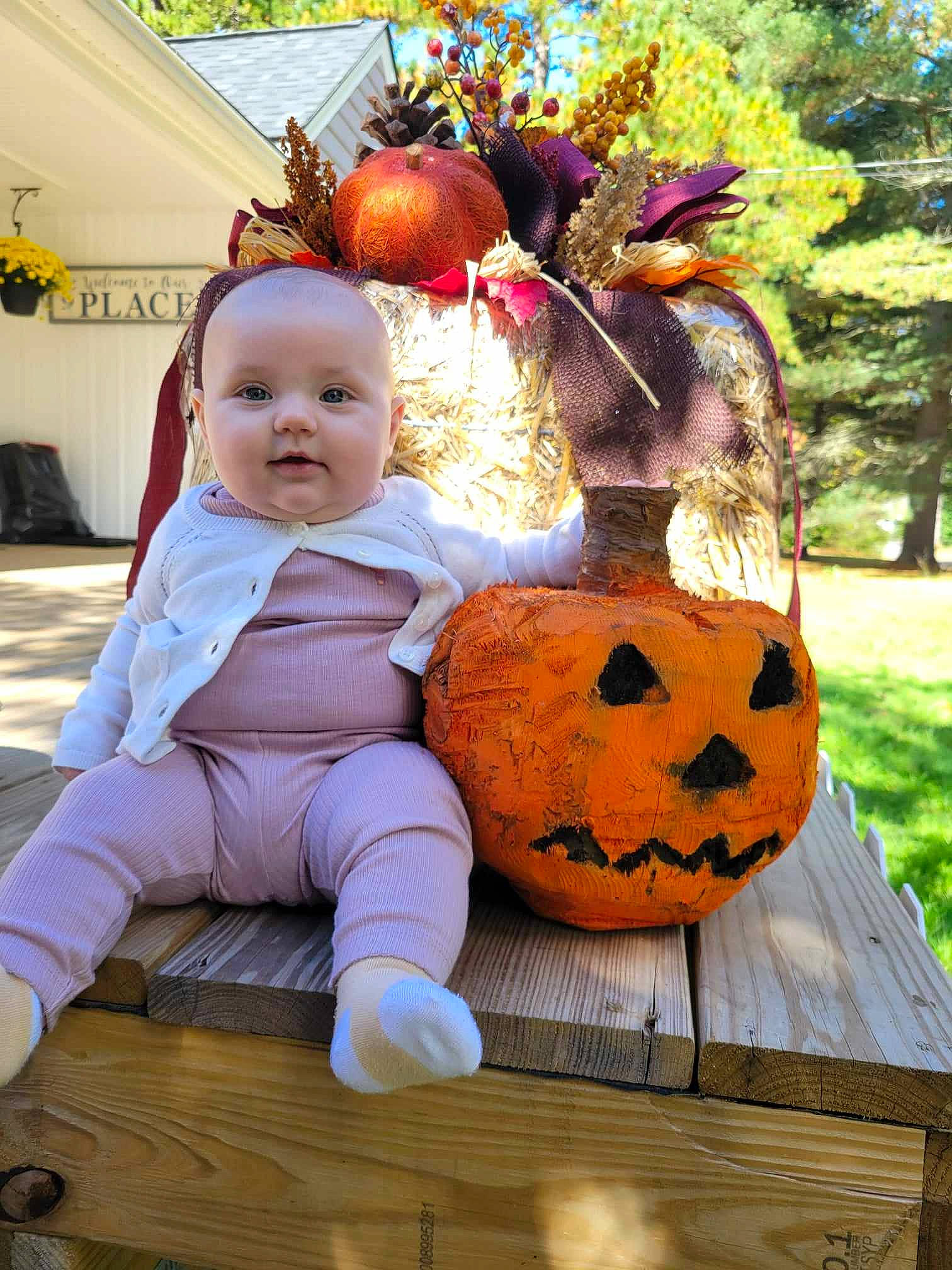 Arya joined the competition — help win amazing prizes! art, baby, baby_toddler_clothing, calabaza, cucurbita, gourd, grass, happy, natural_foods, orange, person, plant, pumpkin, squash, toddler, toy, tree, trick_or_treat, vegetable, winter_squash