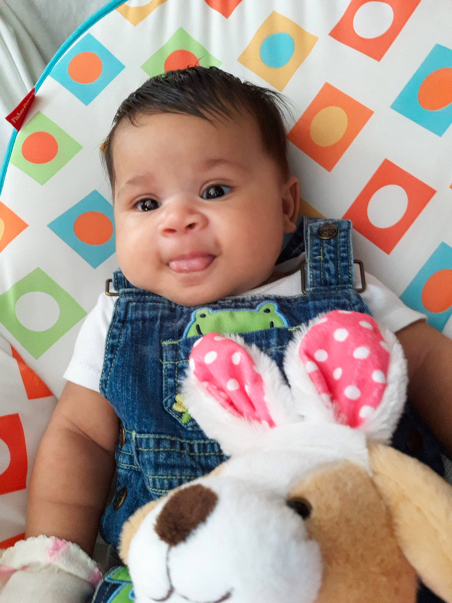 Emina is registered to the contest to win money with this photo: baby, baby_toddler_clothing, baby_toys, cheek, child, ear, face, head, person, pink, play, plush, room, skin, smile, stuffed_toy, textile, toddler, toy