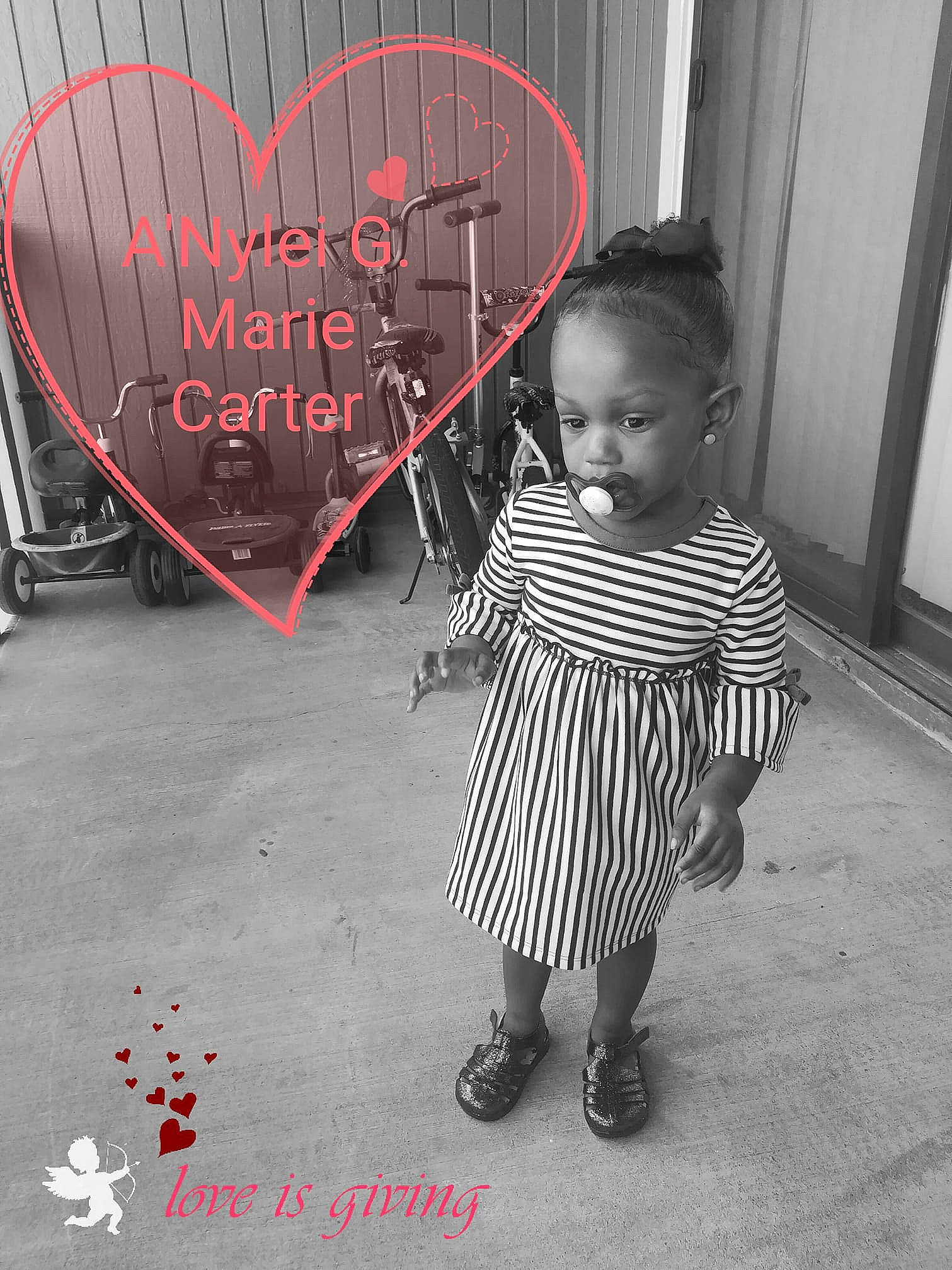 A'Nylei Gladys M. Carter is registered to the contest to win money with this photo: black_and_white, child, person, photography, smile, style, toddler