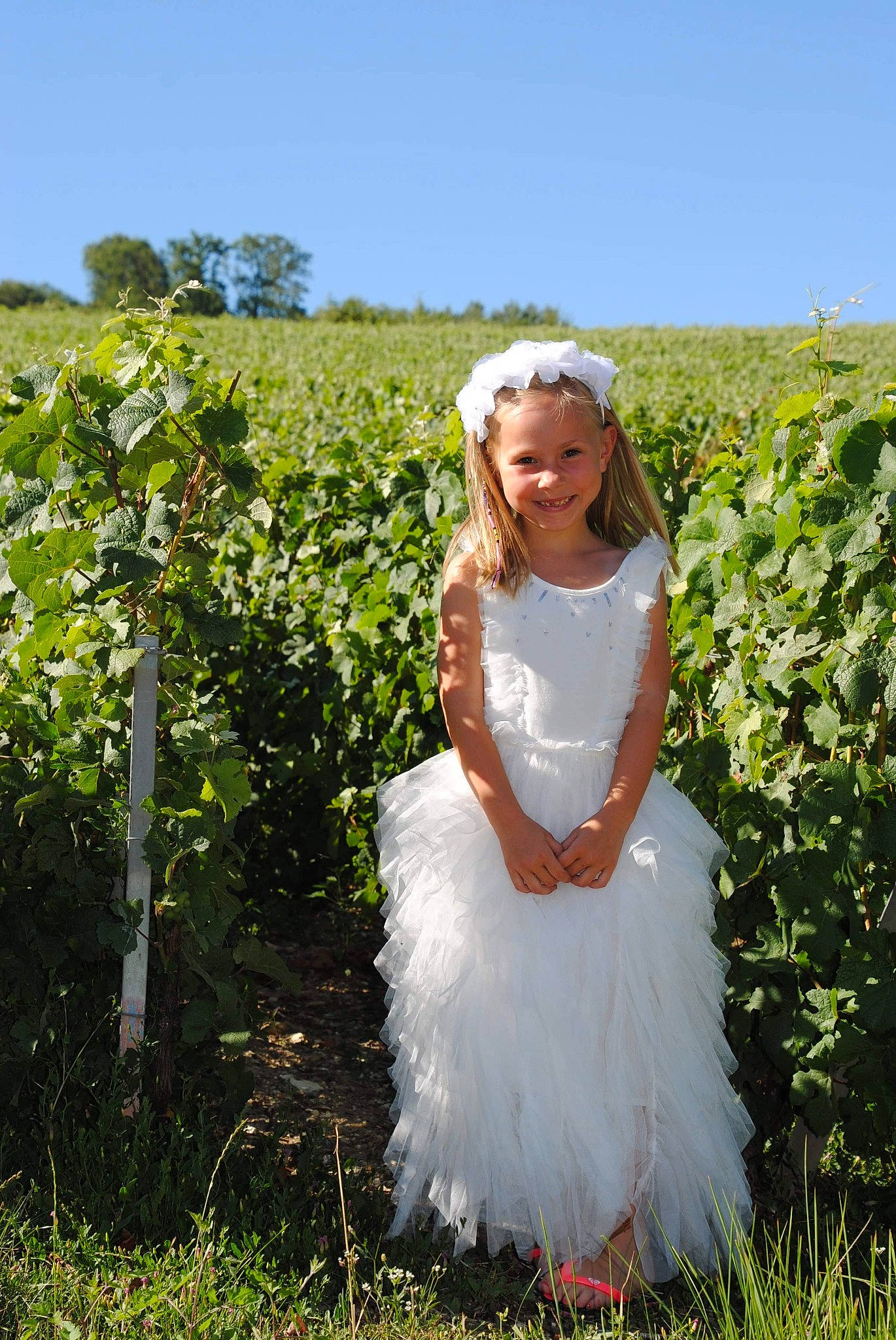 Maï-lann participe au concours pour gagner de l'argent avec cette photo : bridal_accessory, bridal_clothing, bridal_party_dress, bride, day_dress, dress, flash_photography, formal_wear, gown, grass, grassland, hairstyle, happy, headwear, joy, landscape, people_in_nature, person, plant, sky