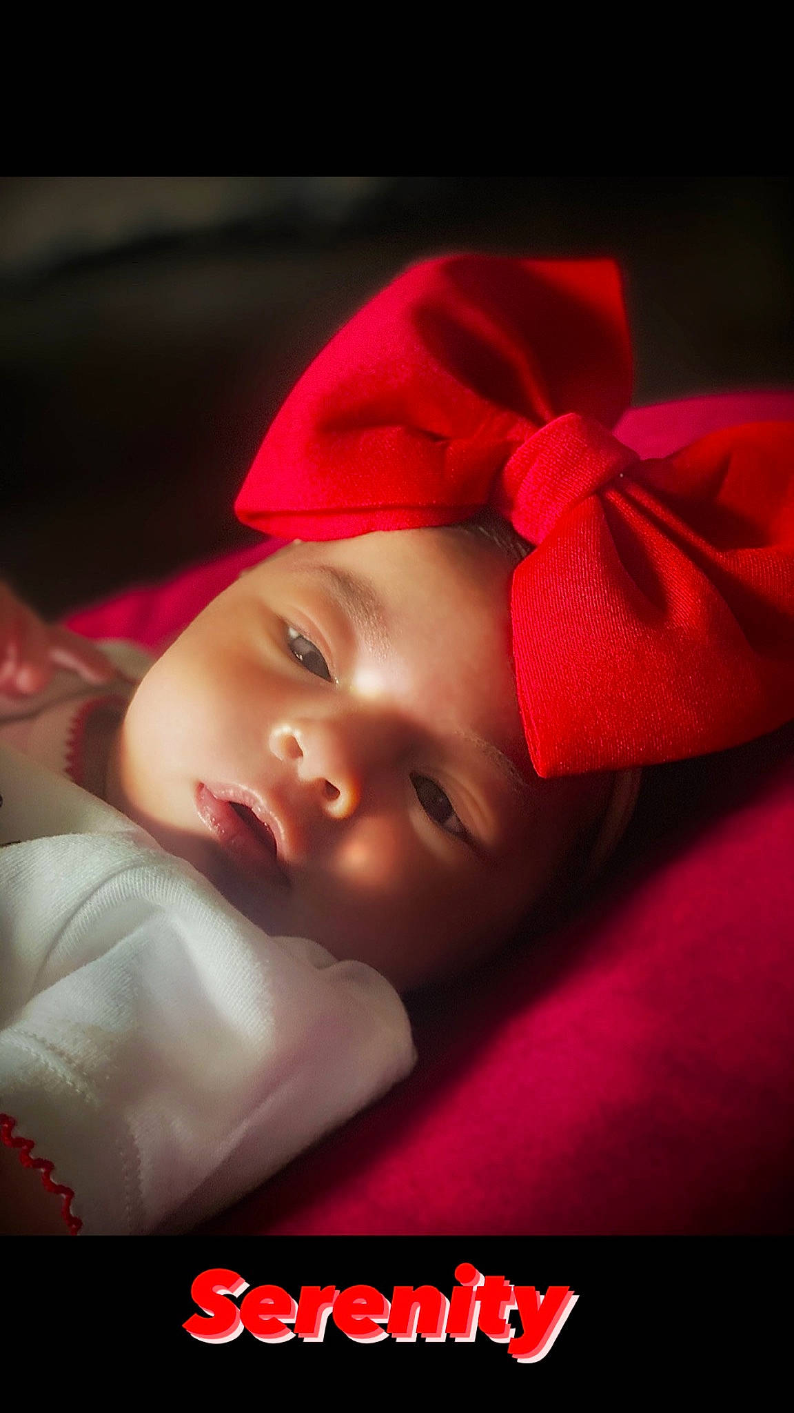 Serenity is registered to the contest to win money with this photo: baby, beauty, cheek, child, close_up, hair_accessory, head, headband, headgear, headwear, lip, mouth, nose, person, photography, pink, portrait_photography, red, skin, smile