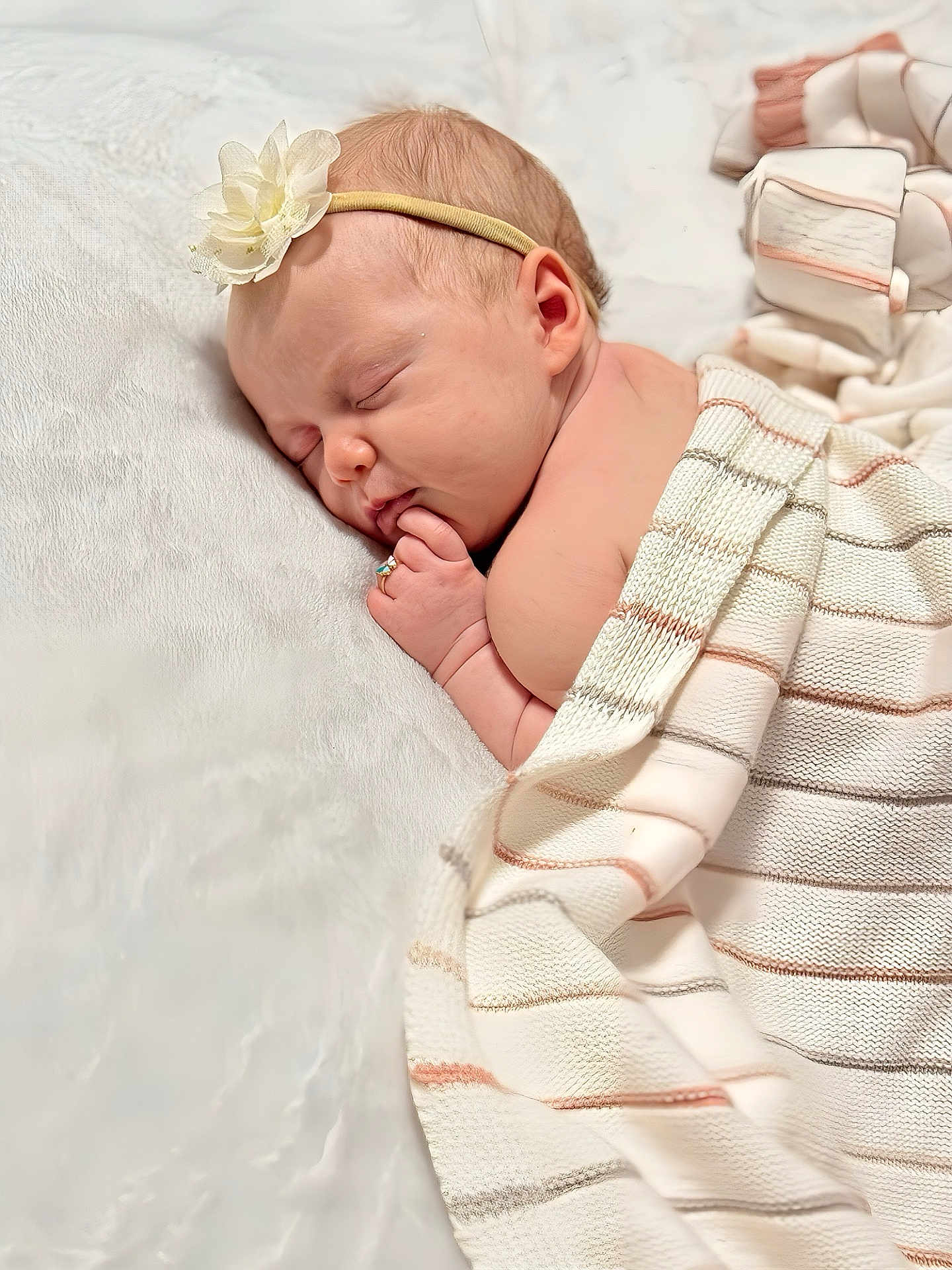 Nelly joined the competition — help win amazing prizes! baby, sleeping, blanket, headband, flower, soft, cozy, infant, peaceful, skin, hand, portrait, child, cute, rest, comfort, warmth, striped, plush, nap