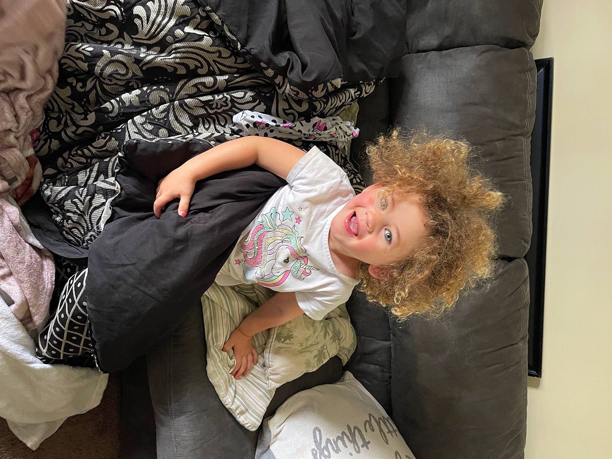 Azaria joined the competition — help win amazing prizes! child, comfort, couch, fun, fur, happy, lap, mammal, pattern, person, room, sitting, sleeve, smile, thigh, toddler, tree