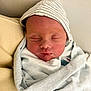 baby, newborn, sleeping, blanket, hat, face, infant, child, wrapped, cozy, closeup, soft, peaceful, indoors, cute, portrait, resting, skin, headwear, young