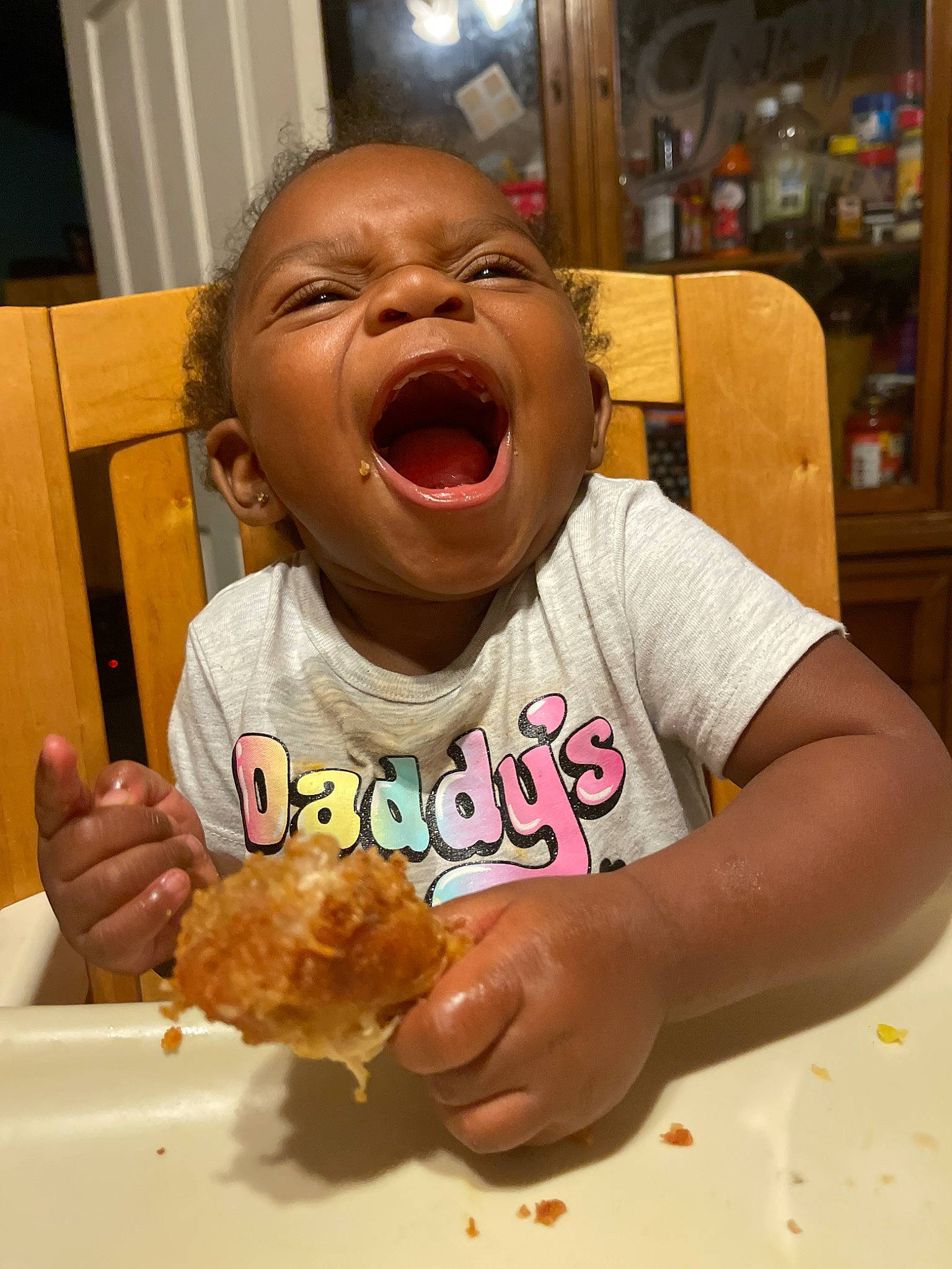 Janila joined the competition — help win amazing prizes! arm, baby, chair, cheek, child, cuisine, eating, finger, food, food_craving, hand, happy, mouth, nose, person, plate, smile, t_shirt, table, tableware