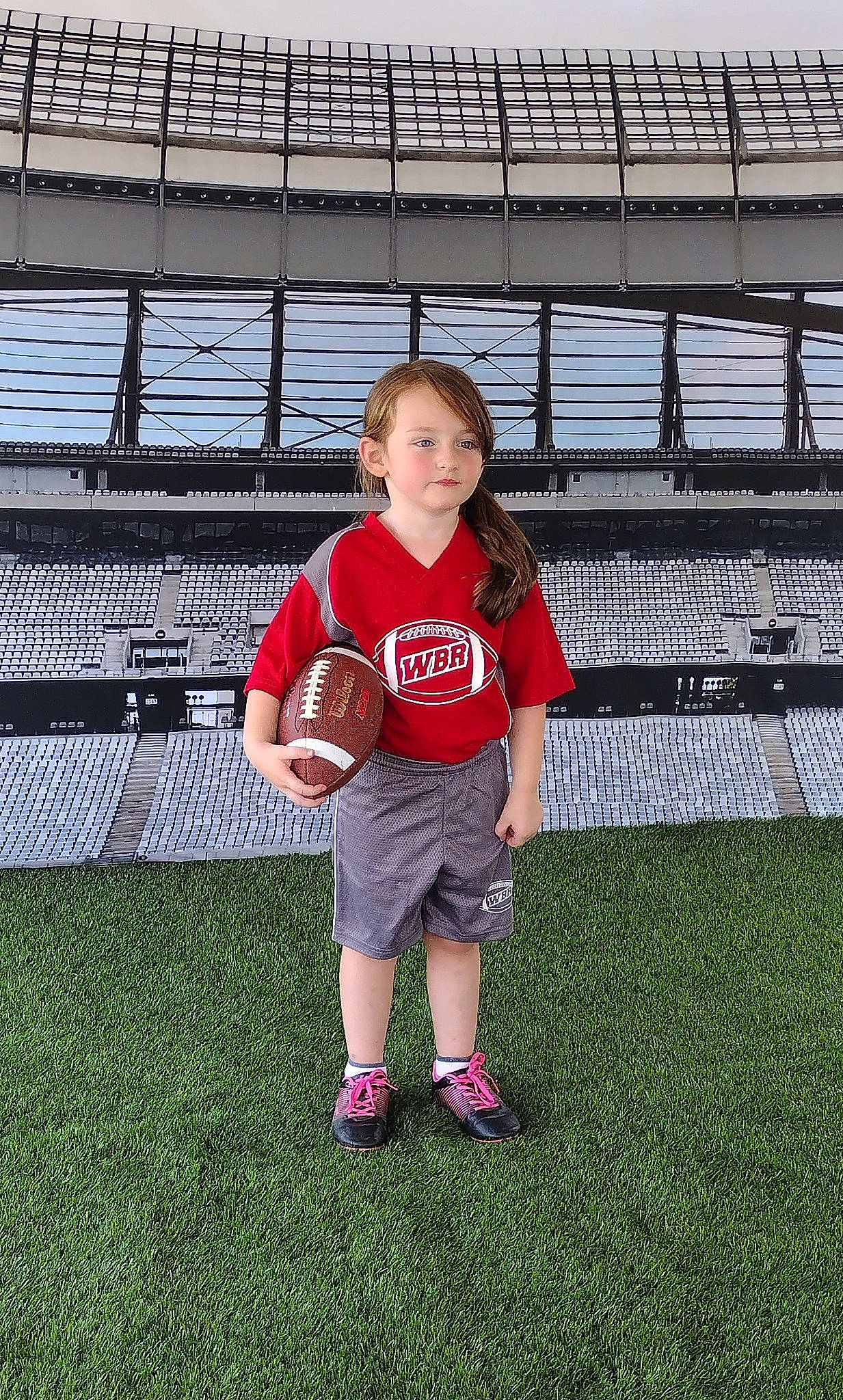 Ellie joined the competition — help win amazing prizes! ball, ball_game, football, grass, grass_family, happy, lawn, leisure, net, person, player, shirt, shoe, shorts, sneakers, soccer_ball, sports, sports_equipment, sportswear, team_sport