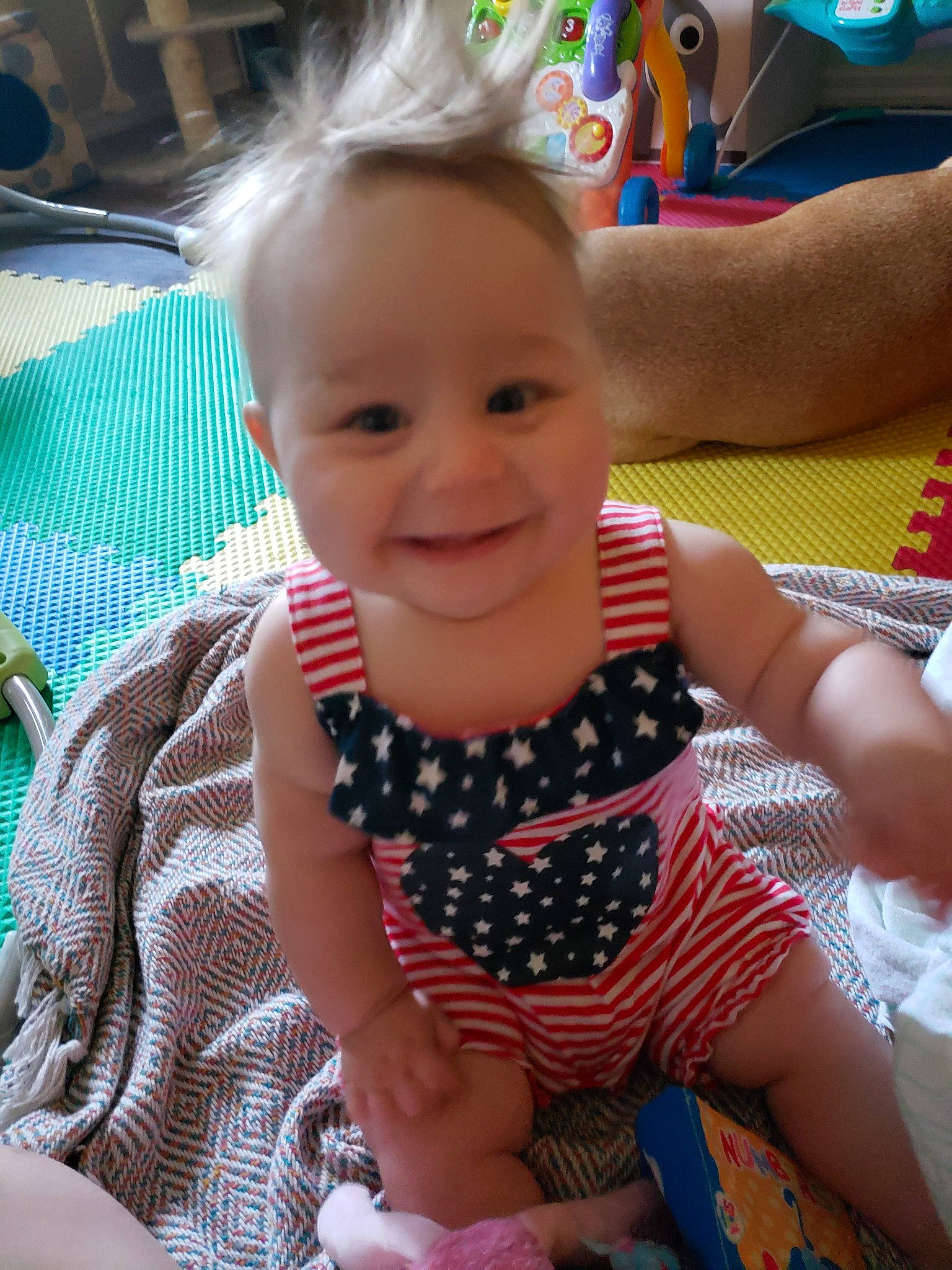 Ramona is registered to the contest to win money with this photo: baby, baby_toddler_clothing, cheek, child, head, joy, pattern, person, play, polka_dot, skin, smile, toddler