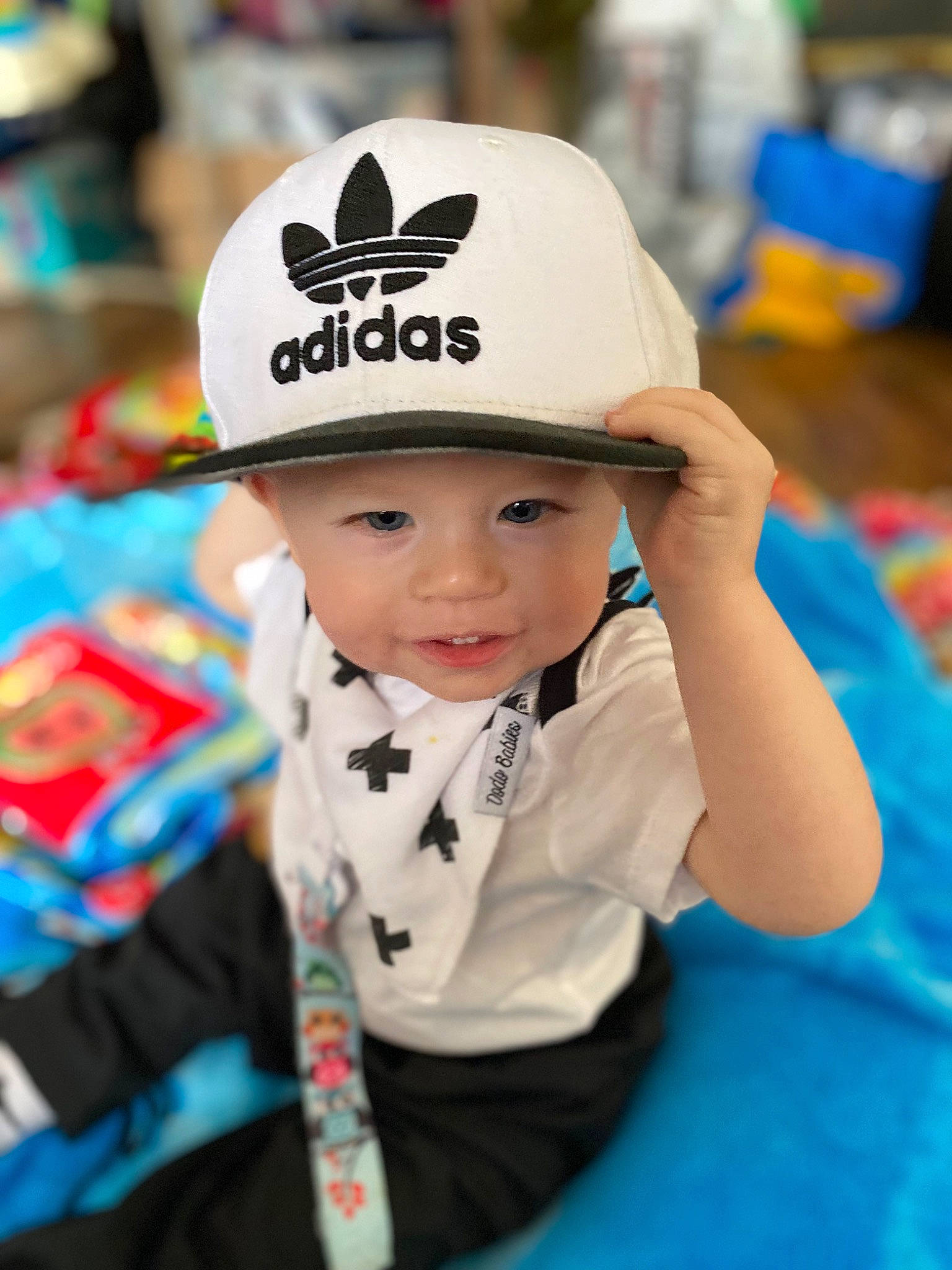 Bellamy is registered to the contest to win money with this photo: baseball_cap, cap, child, cool, costume_hat, electric_blue, event, fashion_accessory, fedora, fun, happy, hat, headgear, headwear, leisure, person, personal_protective_equipment, recreation, smile, street_fashion