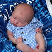 Taylor is registered to the contest to win money with this photo: baby, newborn, blanket, blue, clothing, infant, sleeping, peaceful, cute, soft, portrait, skin, small_hands, small_feet, outdoor, relaxing, child, resting, cozy, plaid