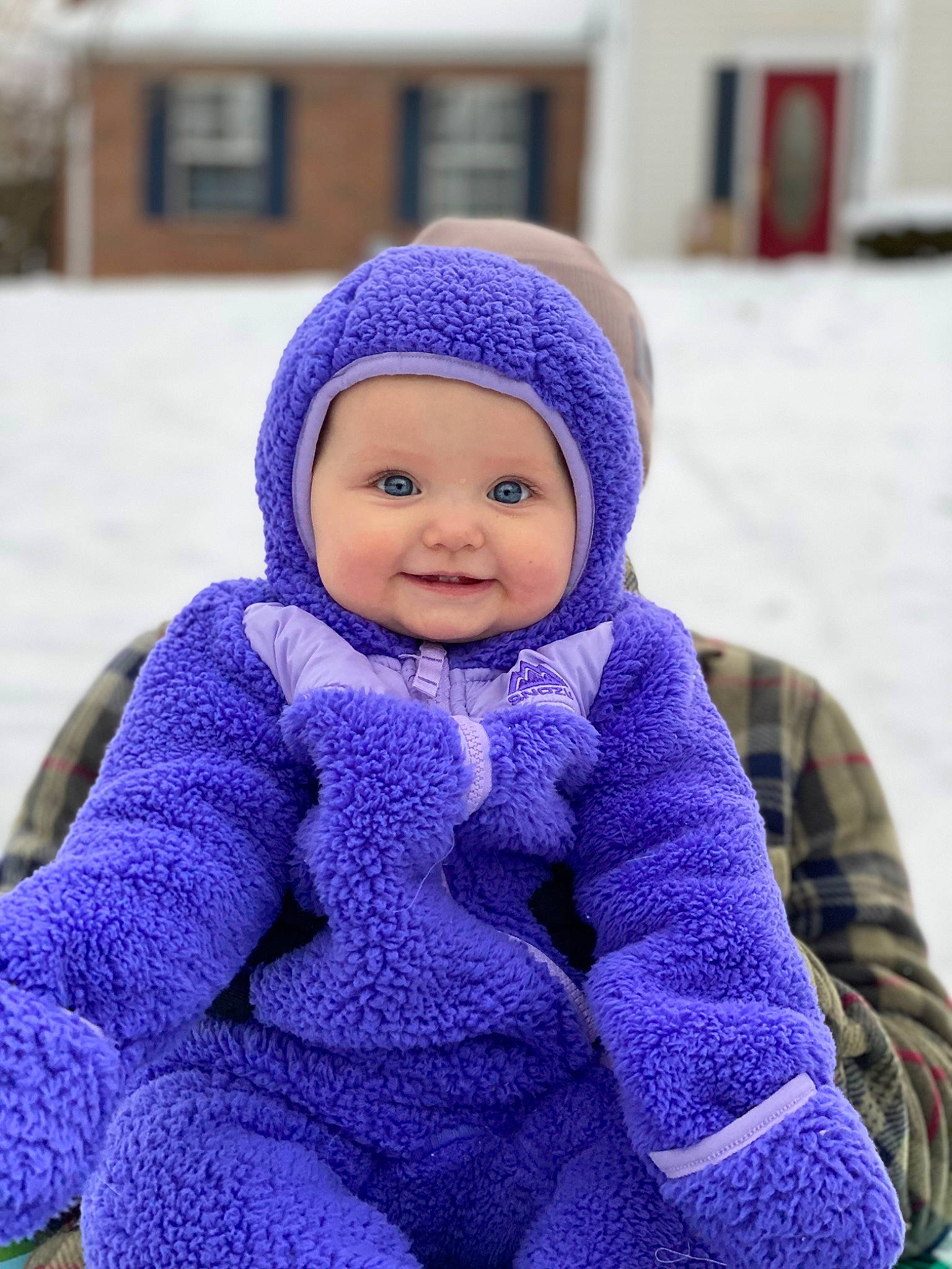 Lennon joined the competition — help win amazing prizes! baby, baby_toddler_clothing, cap, electric_blue, face, freezing, fun, happy, head, headwear, human_body, jacket, joy, leisure, outerwear, person, purple, skin, sleeve, smile