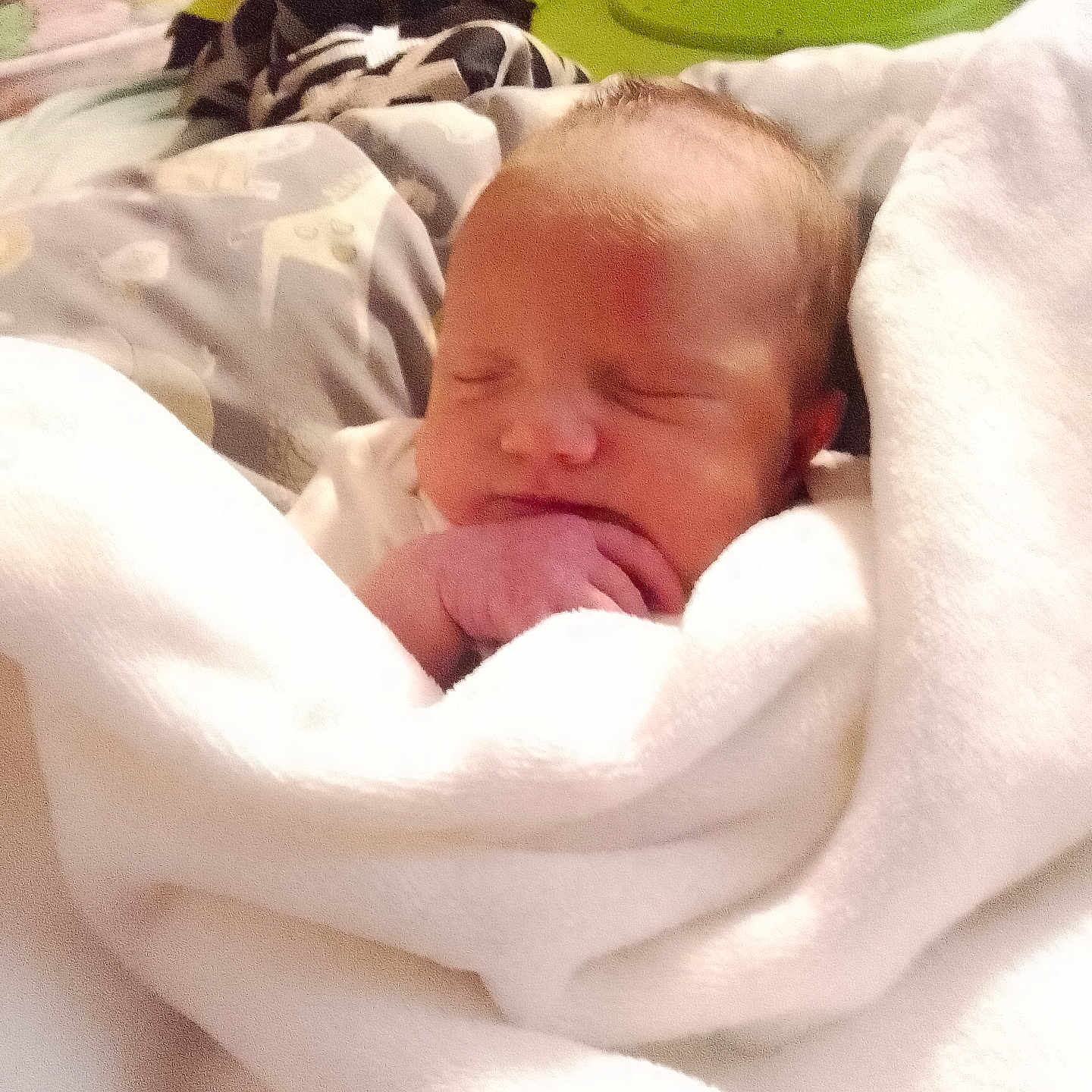 Stormi Dallas is registered to the contest to win money with this photo: baby, bed, blanket, closeup, cozy, cute, hand, indoors, infant, newborn, nursery, peaceful, person, resting, sleeping, soft, toddler, warm, white_blanket, wrapped
