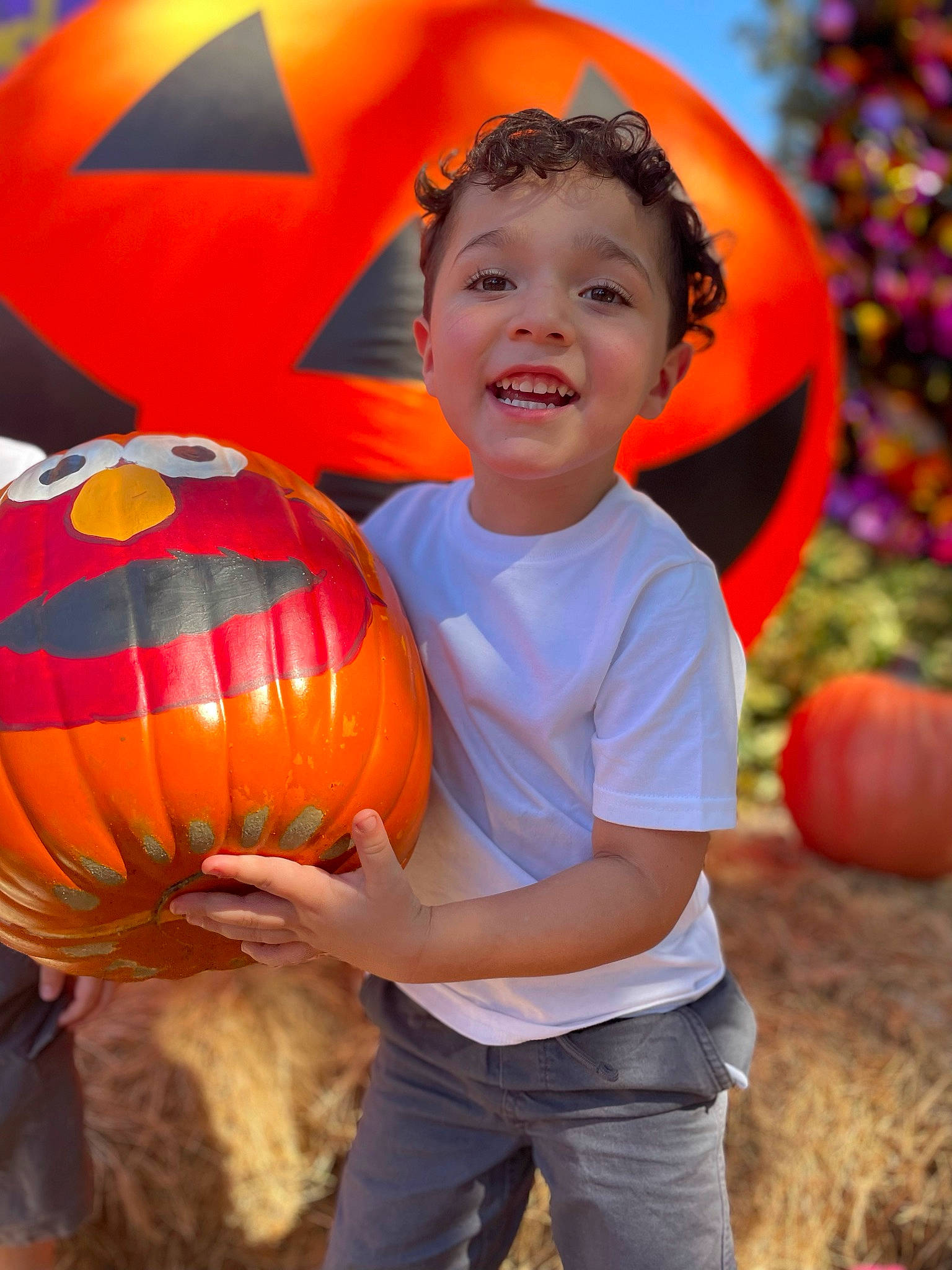 Isaiah joined the competition — help win amazing prizes! calabaza, clothing, cucurbita, eye, face, facial_expression, fun, happy, human_body, leisure, orange, people_in_nature, person, plant, pumpkin, shorts, smile, squash, t_shirt, winter_squash