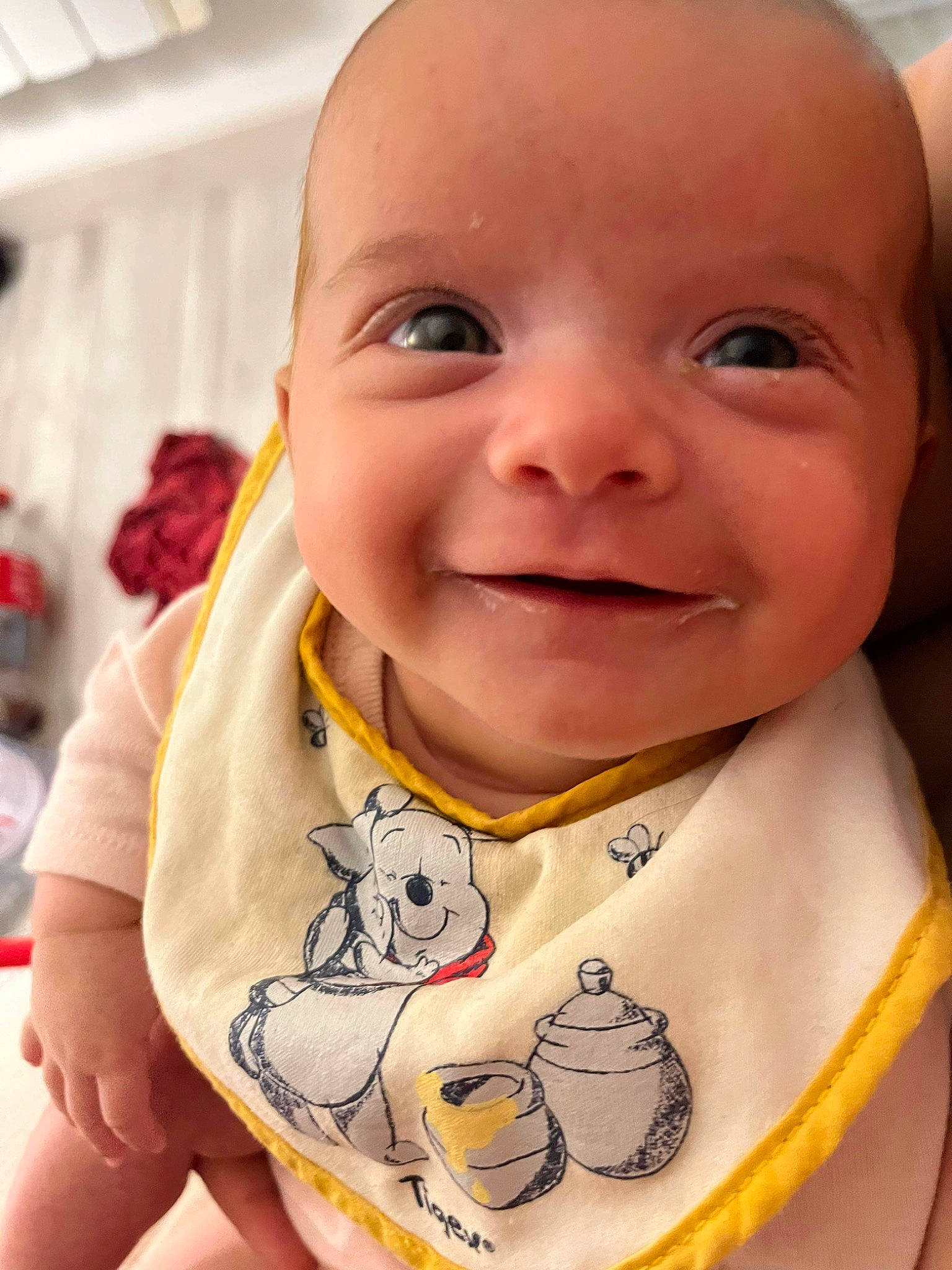 Elyna participe au concours pour gagner de l'argent avec cette photo : baby, baby_toddler_clothing, bib, cheek, chin, collar, eye, eyebrow, face, facial_expression, happy, iris, joy, lip, mouth, neck, nose, person, skin, sleeve