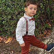 Jose Antonio joined the competition — help win amazing prizes! child, boy, outdoor, nature, tree, leaves, greenery, pants, shirt, suspenders, bowtie, shoes, footwear, standing, pose, curious, casual, fall, ground, young