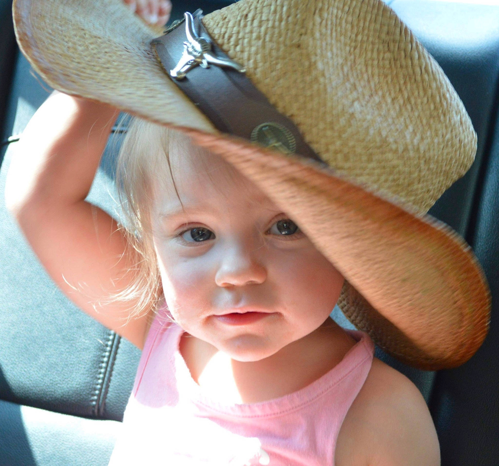 Evie joined the competition — help win amazing prizes! baby, baby_toddler_clothing, cap, child, comfort, costume_hat, cowboy_hat, fashion_accessory, fedora, fun, happy, hat, headgear, headwear, light, person, photograph, portrait_photography, skin, sun_hat
