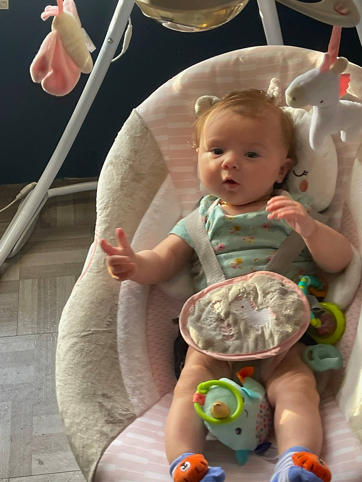 Aubrey joined the competition — help win amazing prizes! baby, baby_products, baby_toddler_clothing, baby_toys, chair, child, dishware, fashion_accessory, finger, fun, happy, organ, person, photography, pink, plate, play, product, sitting, toddler