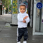 Jayden joined the competition — help win amazing prizes! boy, child, city, clothing, face, head, hoodie, knitwear, male, pants, path, pedestrian, person, road, sitting, standing, street, sweater, sweatshirt, urban