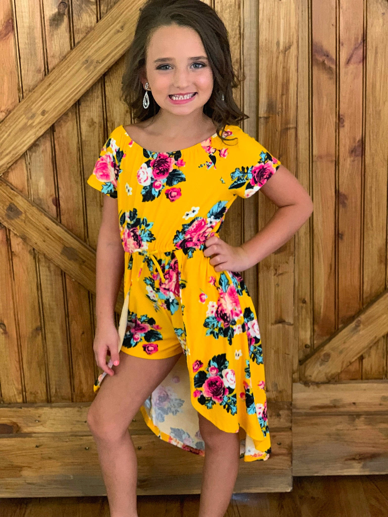 Rylann joined the competition — help win amazing prizes! child_model, clothing, cocktail_dress, day_dress, dress, fashion, flower, footwear, joy, lady, magenta, model, neck, orange, pattern, person, photo_shoot, plant, shoulder, sleeve