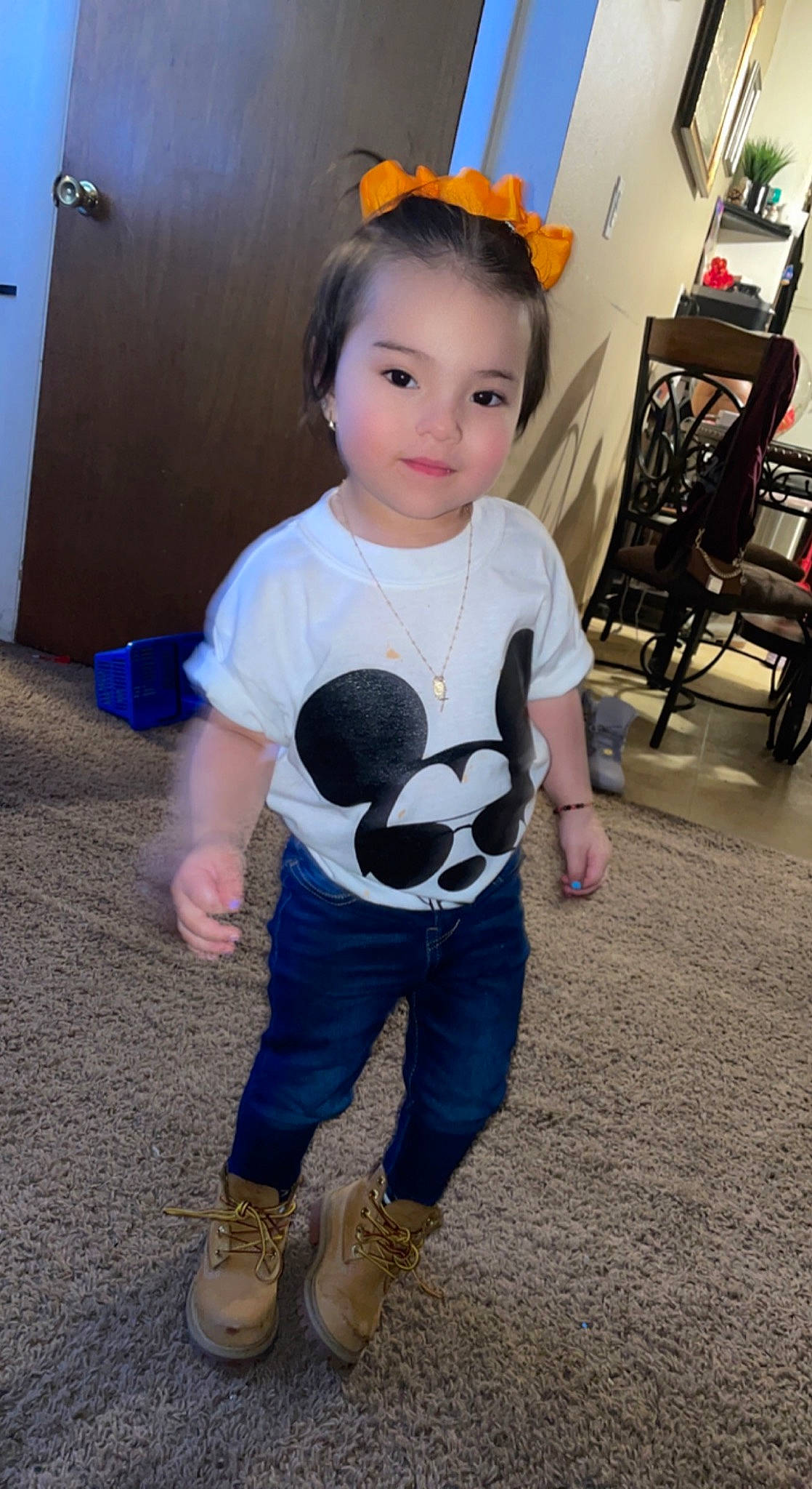 Maria joined the competition — help win amazing prizes! baby_toddler_clothing, cool, flooring, fun, hairstyle, happy, jeans, joint, leg, mammal, person, product, shirt, shoe, sleeve, smile, sneakers, standing, t_shirt, toddler