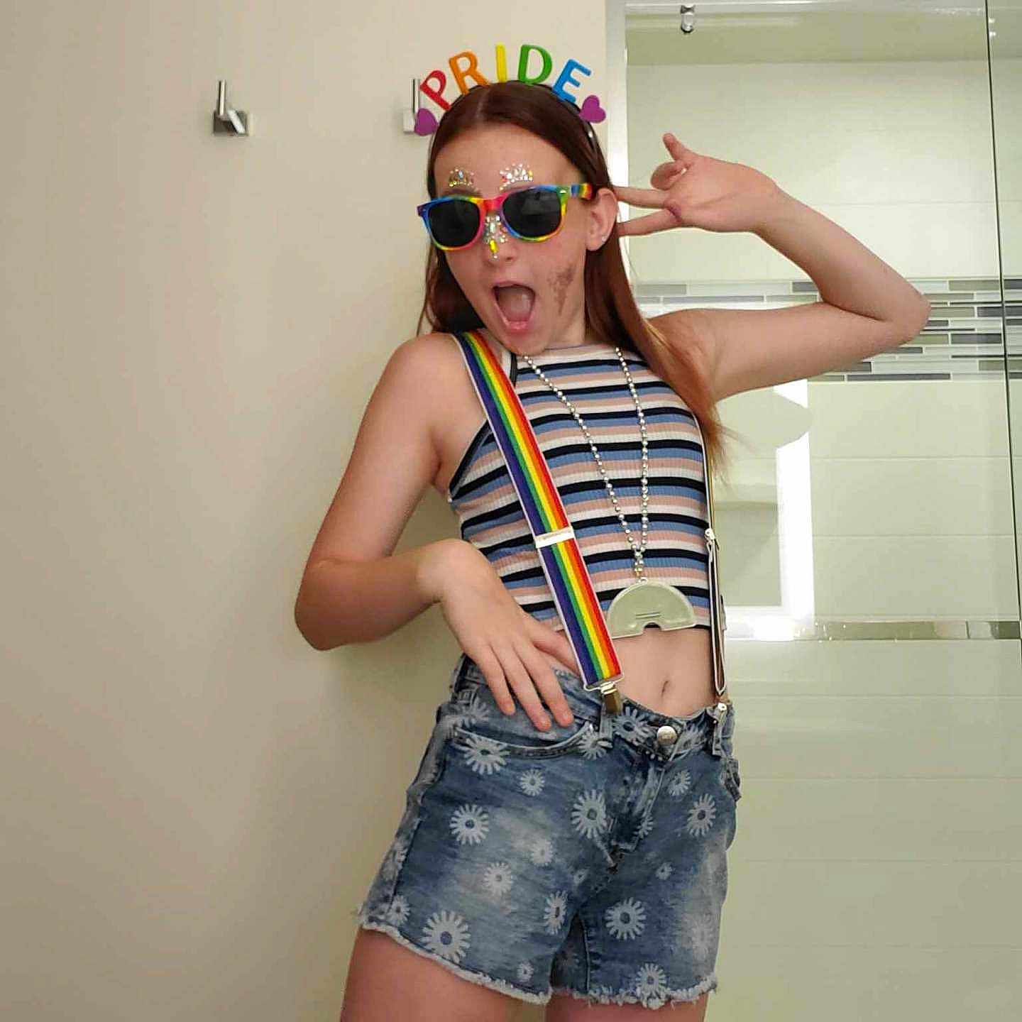 Jauzlynn joined the competition — help win amazing prizes! accessories, cap, child, clothing, costume, door, face, female, girl, glasses, hat, head, indoors, pants, person, photography, portrait, shorts, sunglasses, t_shirt