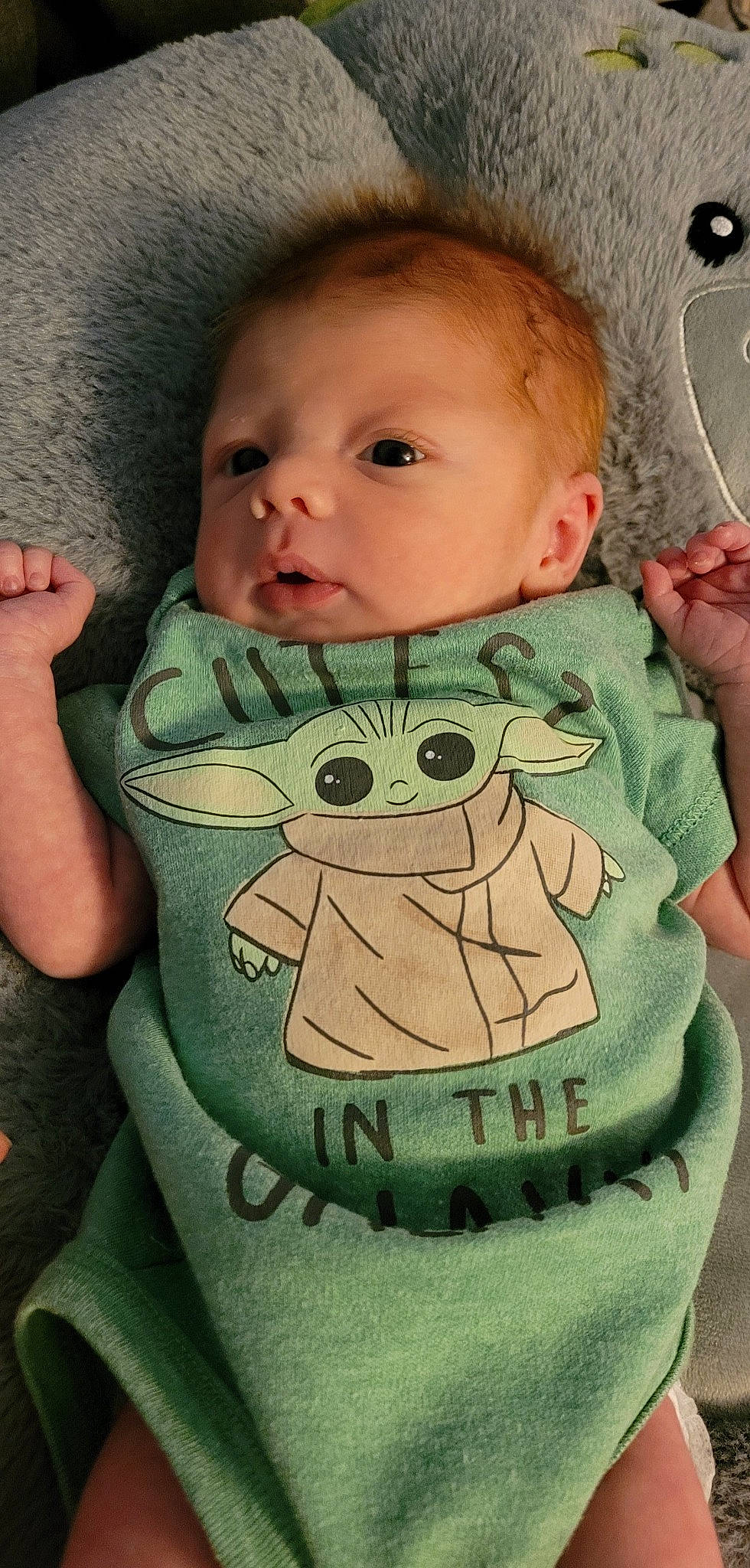 Donald is registered to the contest to win money with this photo: arm, baby_toddler_clothing, cheek, chin, eye, forehead, green, hairstyle, head, human_body, joint, mouth, neck, nose, organ, outerwear, person, product, skin, sleeve