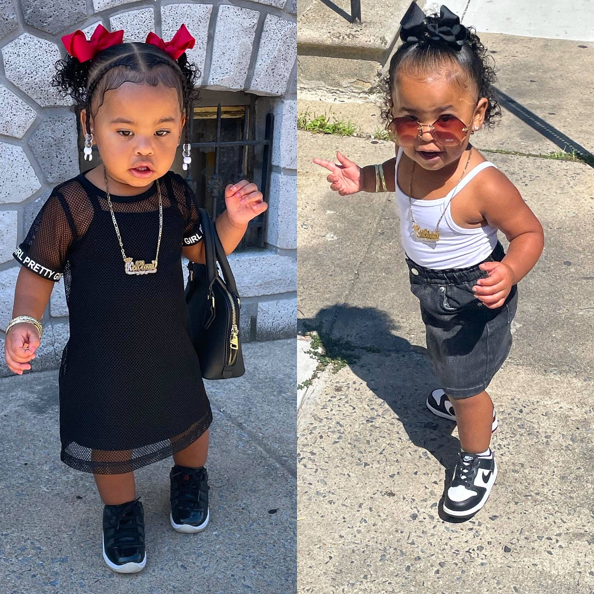 Kehlani is registered to the contest to win money with this photo: baby_toddler_clothing, black, child, cool, event, eyewear, face, fashion_accessory, hair, happy, head, jewellery, necklace, pattern, person, shorts, sleeve, sportswear, standing, toddler