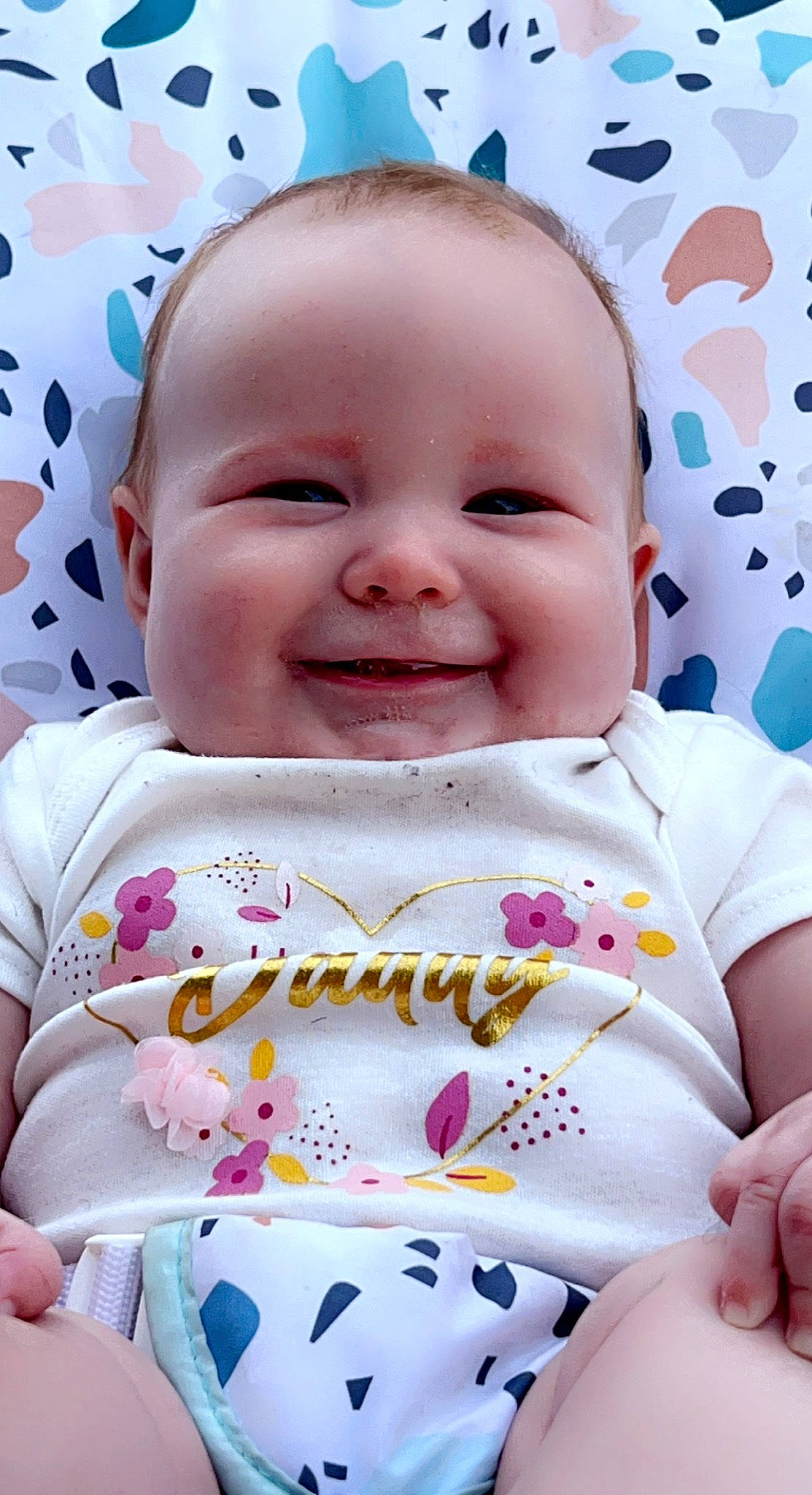 Harper joined the competition — help win amazing prizes! baby, baby_toddler_clothing, cheek, child, chin, dress, eye, face, facial_expression, happy, head, joy, lip, mouth, nose, person, pink, skin, sleeve, smile