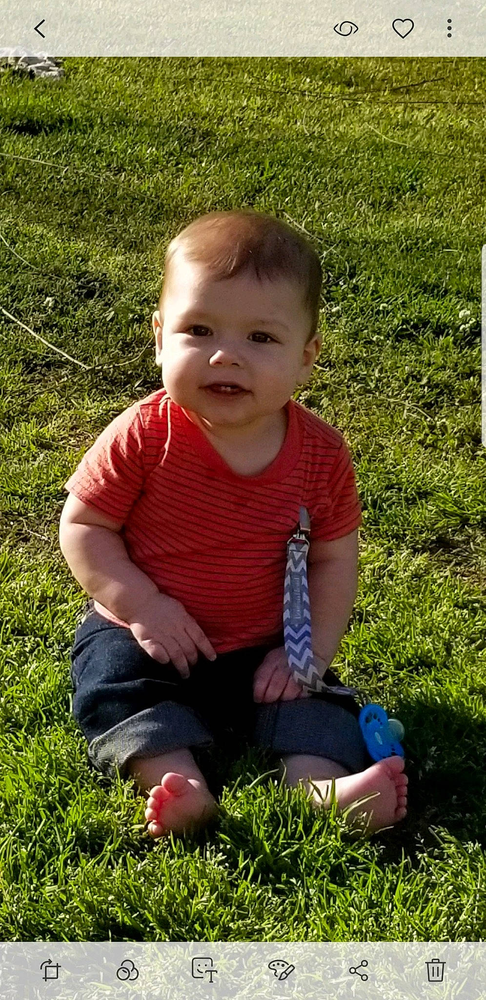 Joseph is registered to the contest to win money with this photo: baby, child, grass, grass_family, happy, lawn, meadow, person, plant, play, sitting, smile, toddler