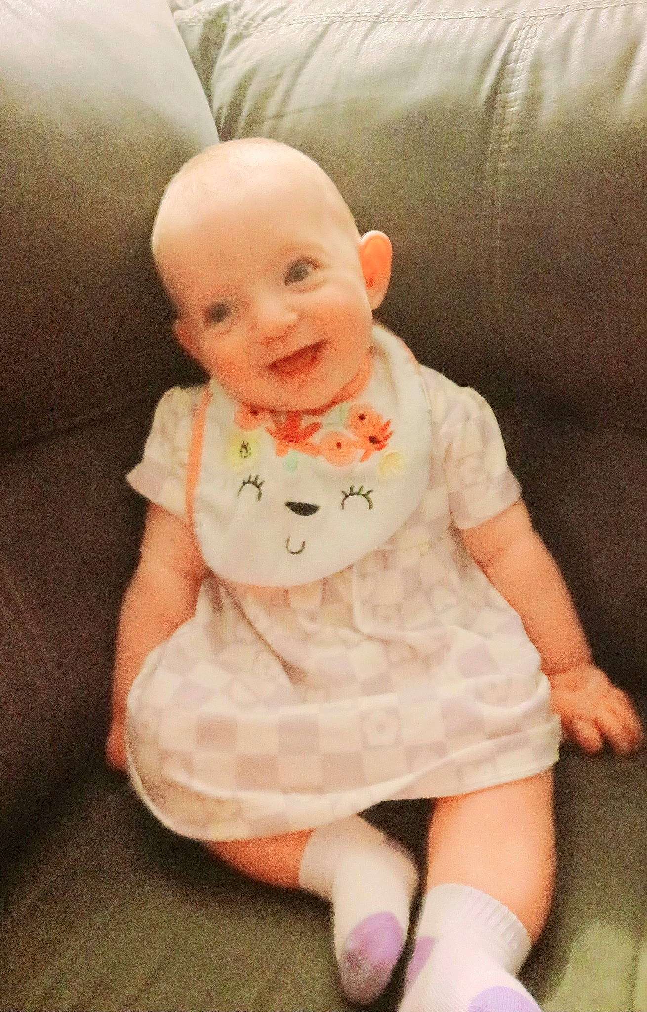 Brooke joined the competition — help win amazing prizes! baby, baby_toddler_clothing, cheek, child, comfort, eye, floor, flooring, foot, happy, human_body, human_leg, joy, knee, person, pink, skin, sleeve, smile, textile