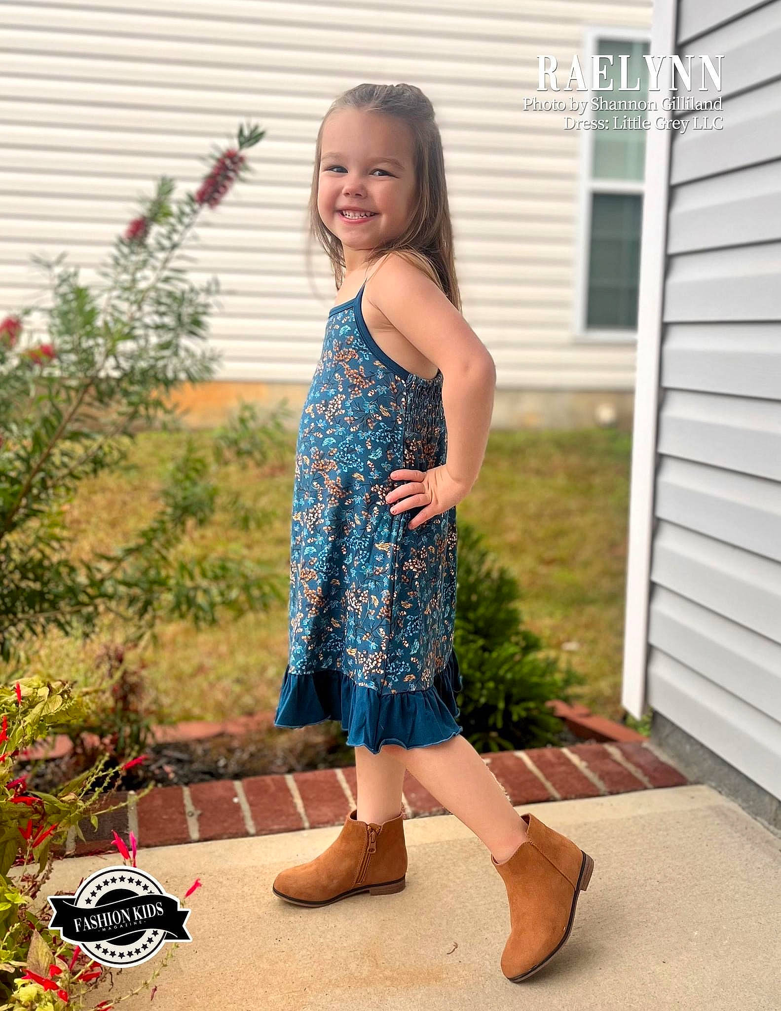 Raelynn joined the competition — help win amazing prizes! day_dress, denim, door, dress, electric_blue, face, flooring, foot, formal_wear, grass, happy, human_leg, joy, knee, pattern, person, plant, sandal, sleeve, smile