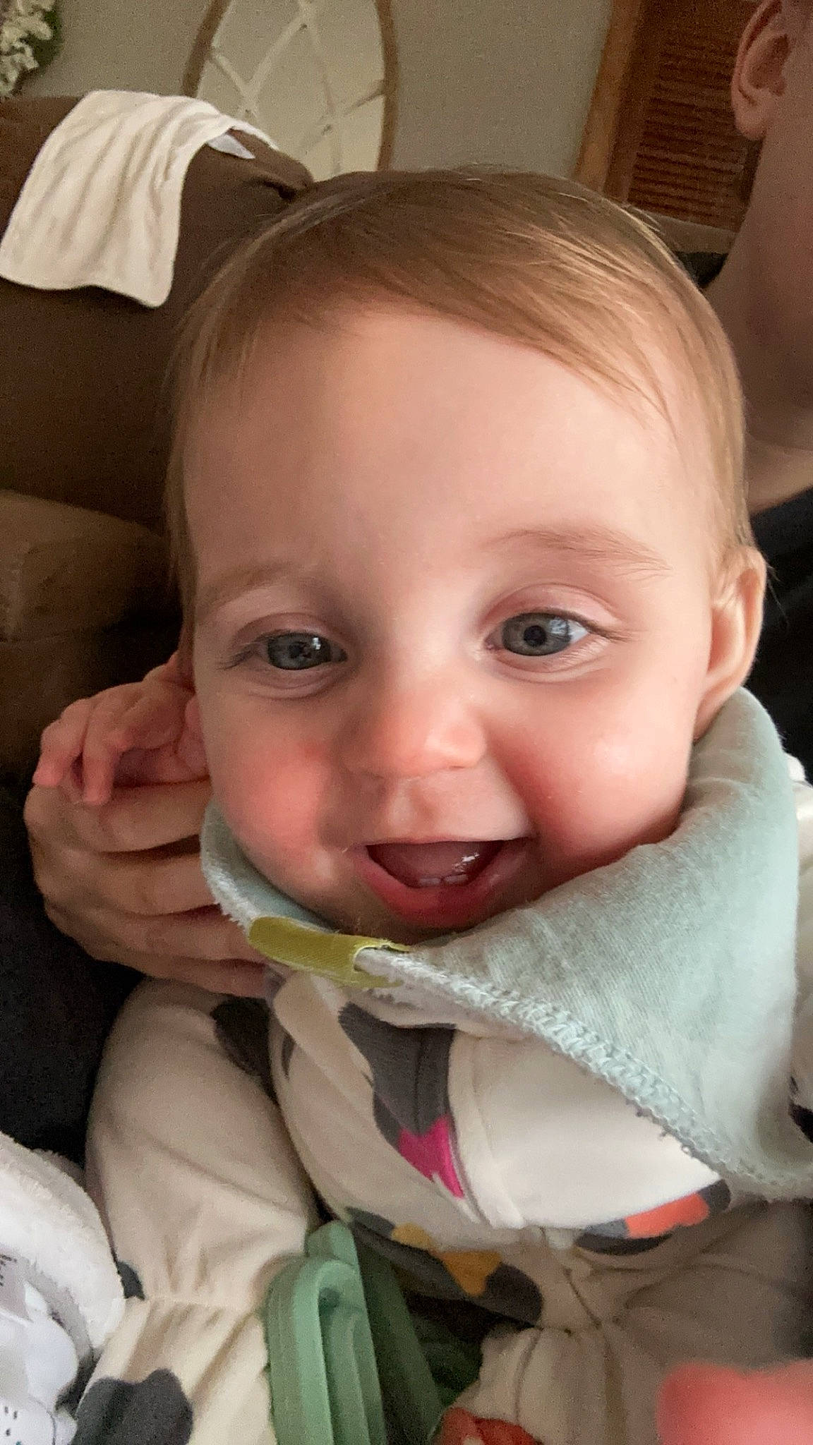 Allie is registered to the contest to win money with this photo: baby, baby_toddler_clothing, blond, cheek, child, chin, comfort, ear, eyebrow, eyelash, face, facial_expression, gesture, happy, iris, lip, mouth, nose, person, skin