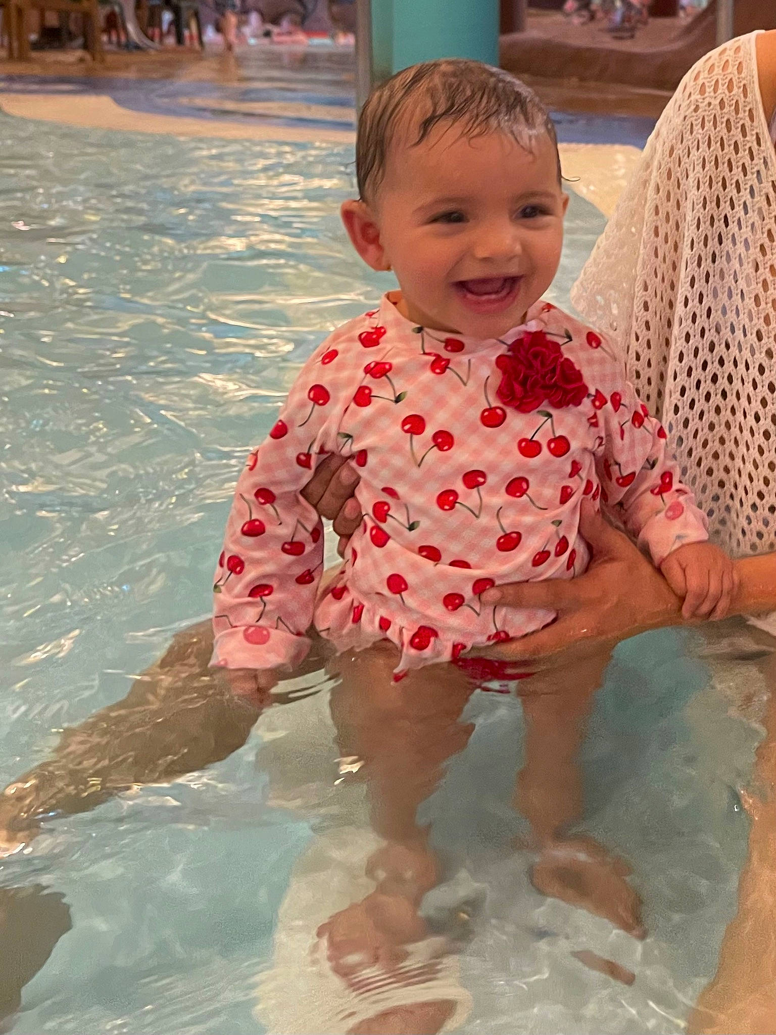 Amiyllah is registered to the contest to win money with this photo: baby, baby_toddler_clothing, child, eye, fun, happy, joy, leisure, mouth, organ, pattern, people, person, photograph, pink, skin, sleeve, smile, snapshot, summer