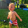 american_flag, barefoot, casual, child, family, fun, grass, happy, nature, outdoor, party, people, play, shirtless, shorts, summer, sunlight, toddler, trees, yard