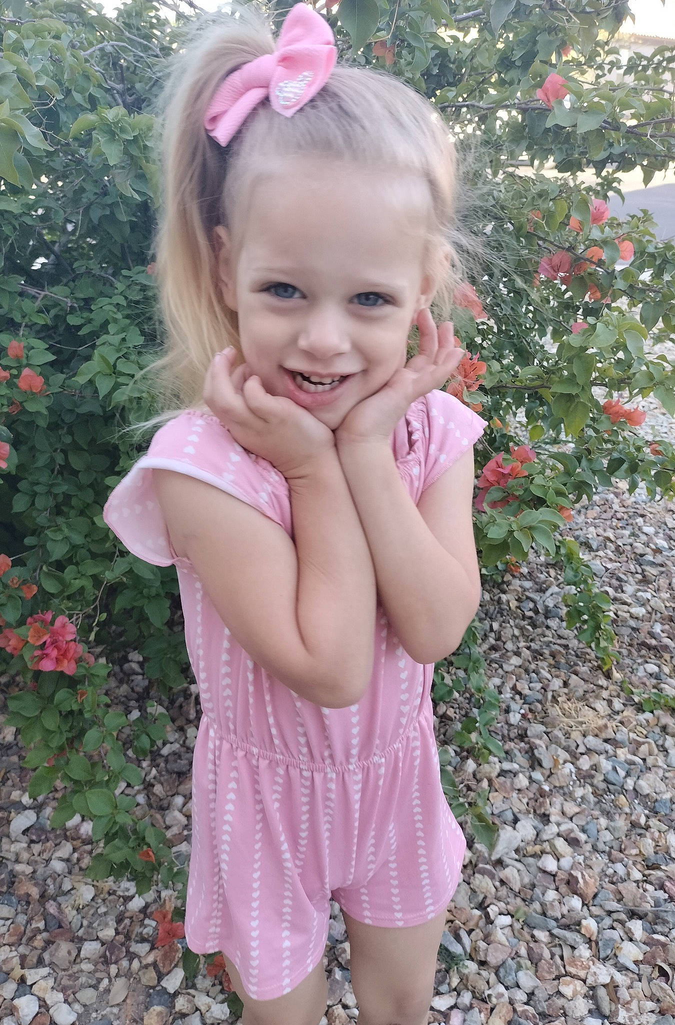 Ryleighann joined the competition — help win amazing prizes! baby_toddler_clothing, clothing, eye, face, grass, hair, happy, head, human_body, iris, joy, leaf, people_in_nature, person, pink, plant, skin, smile, standing, summer