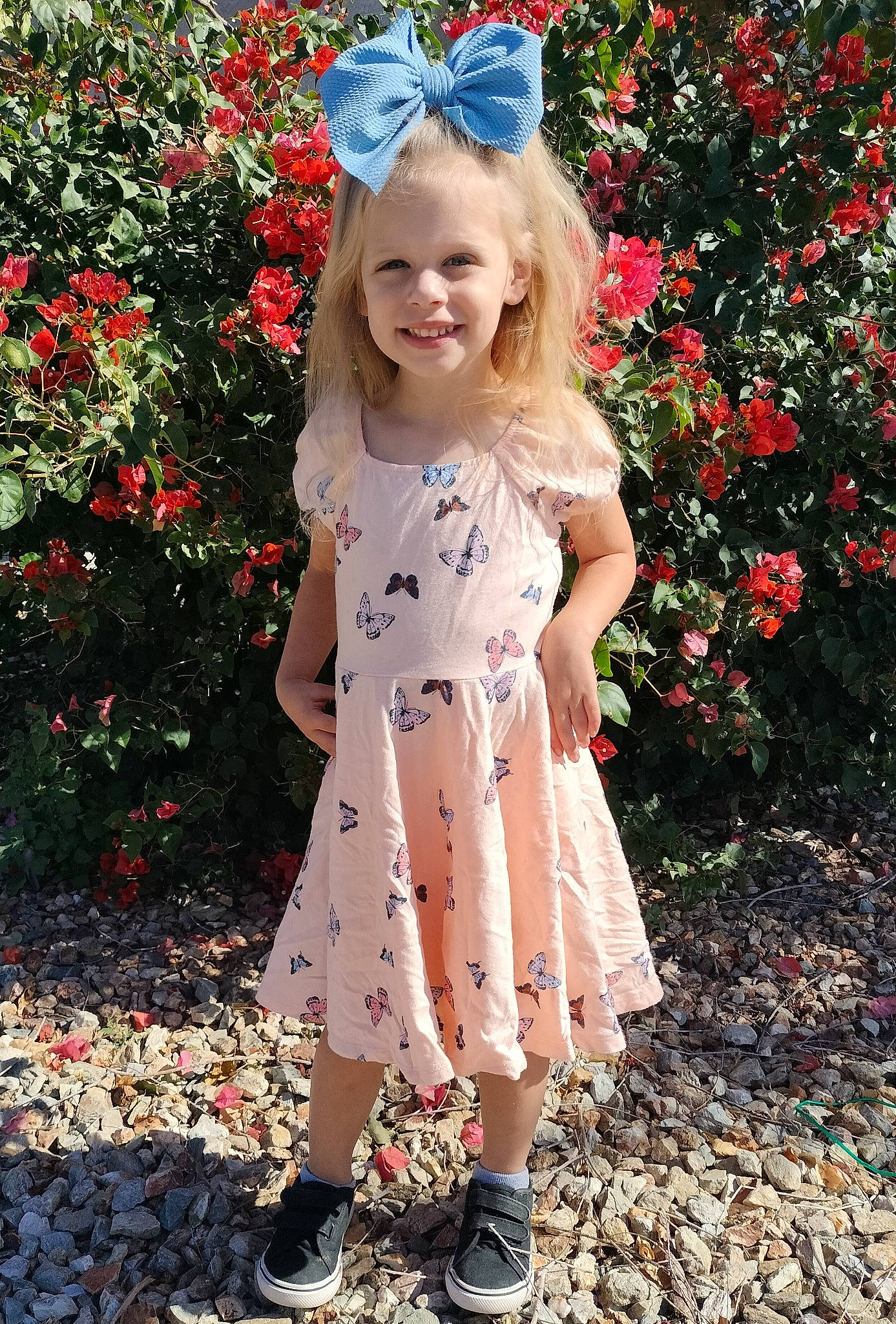 Ryleighann joined the competition — help win amazing prizes! baby_toddler_clothing, botany, day_dress, dress, flower, grass, hair, happy, head, joy, nature, people_in_nature, person, petal, pink, plant, red, smile, standing, toddler