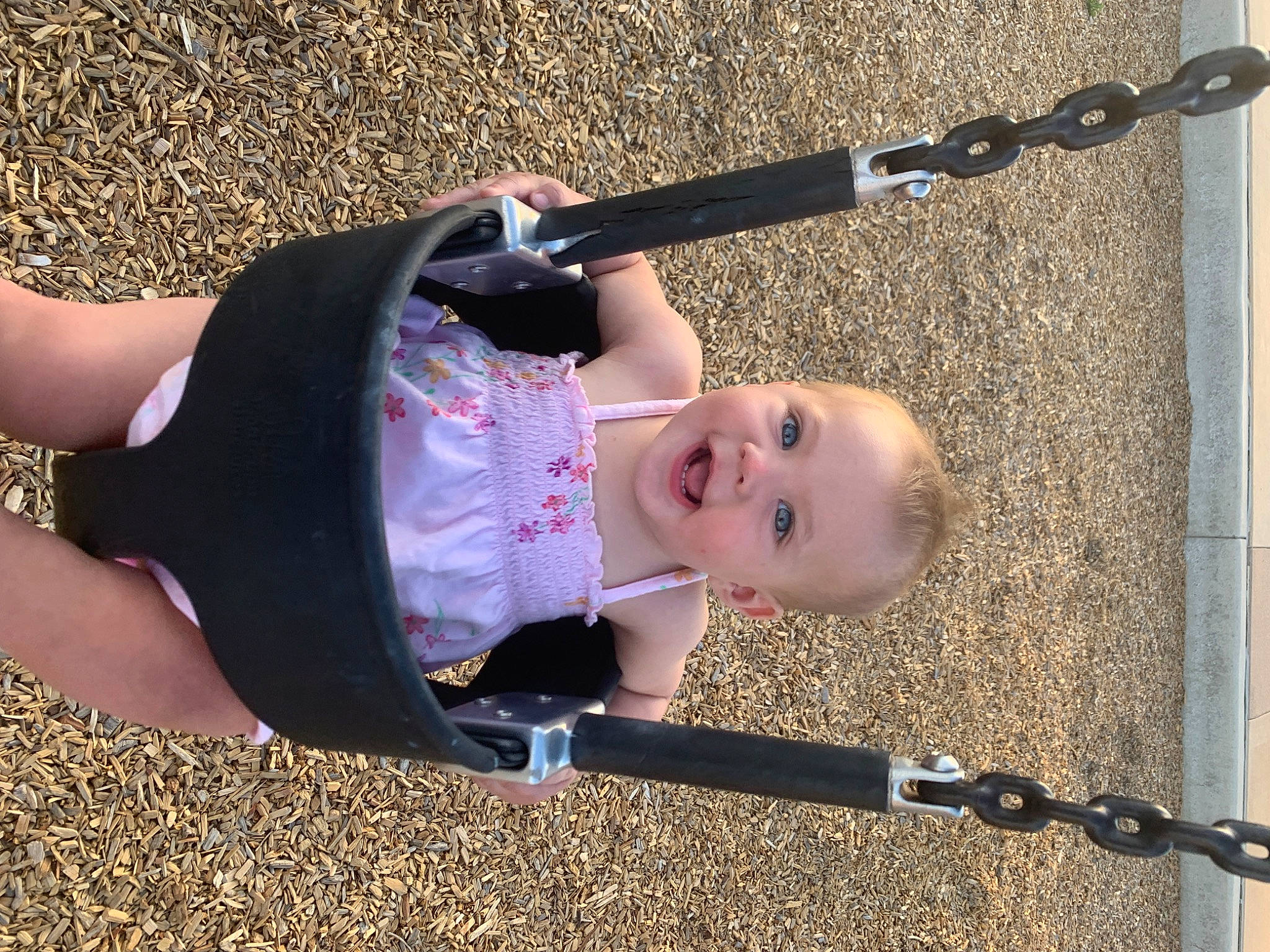 Honey is registered to the contest to win money with this photo: baby, baby_carriage, baby_products, child, joy, outdoor_play_equipment, person, product, swing, toddler