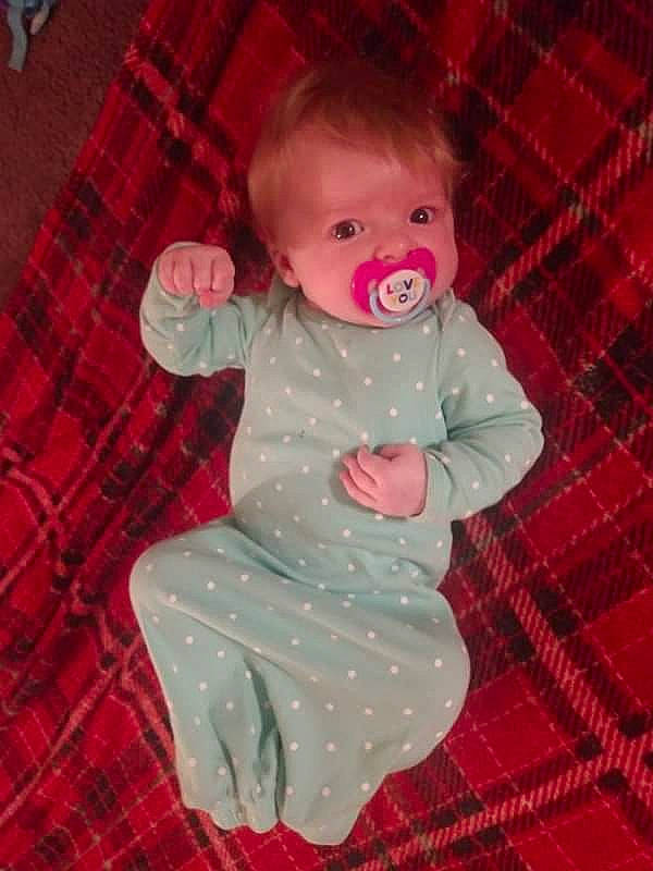 Samantha joined the competition — help win amazing prizes! baby, cheek, child, design, joy, pattern, person, pink, plaid, smile, textile, toddler