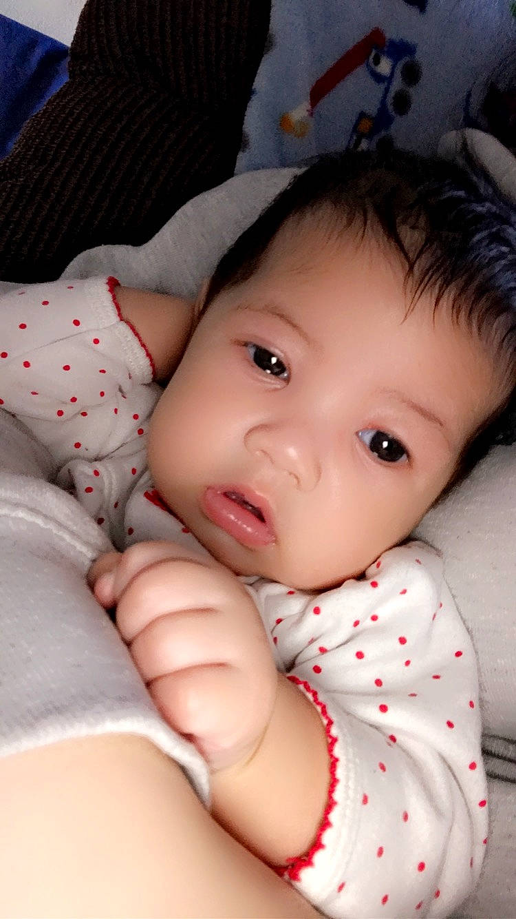 Kahlani is registered to the contest to win money with this photo: baby, baby_toddler_clothing, cheek, child, eye, eyebrow, eyelash, iris, linens, lip, nail, person, skin, toddler