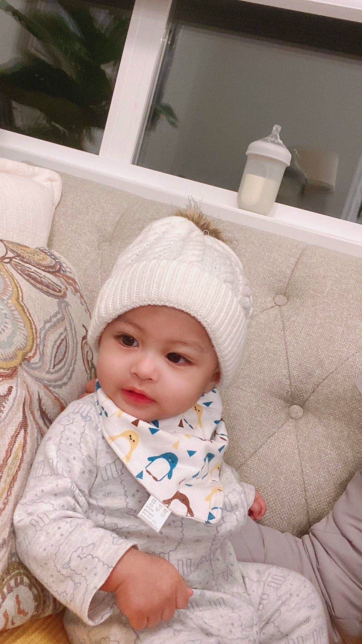 Emmanuel Franco is registered to the contest to win money with this photo: baby, baby_sleeping, baby_toddler_clothing, beanie, cap, cheek, child, comfort, headwear, knit_cap, linens, paper_towel, pattern, person, room, sitting, skin, sleeve, textile, toddler