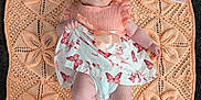 Luna joined the competition — help win amazing prizes! baby, infant, child, smiling, dress, headband, blanket, knitted, milestone_card, 4_months_old, butterfly_pattern, pink, peach, cute, happy, socks, lying_down, portrait, indoor, person