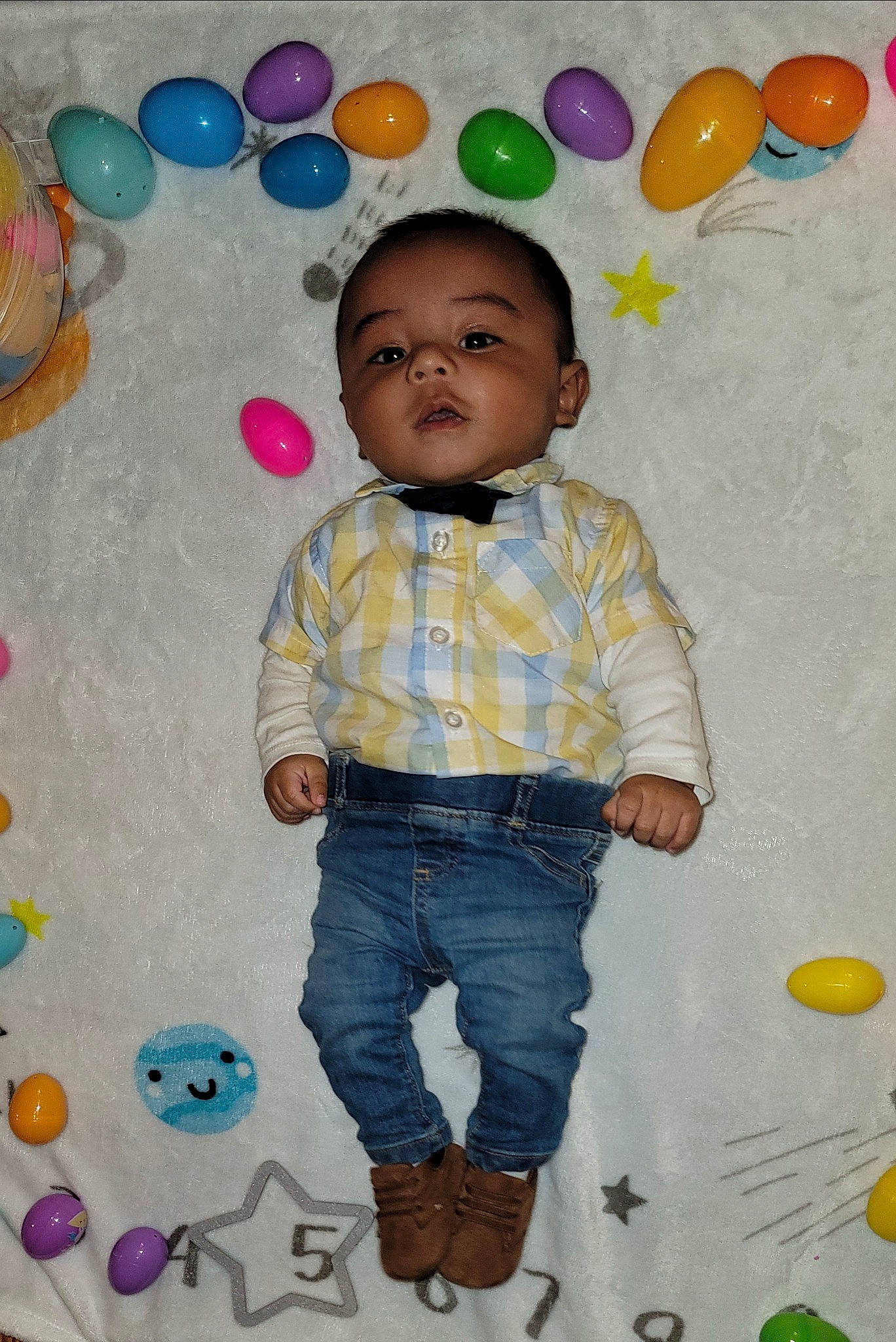 Jaziel joined the competition — help win amazing prizes! baby_toddler_clothing, balloon, beauty, cheek, child, facial_expression, fun, gesture, hairstyle, happy, human, jeans, person, pink, product, sleeve, standing, t_shirt, toddler, white