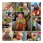 Frankie joined the competition — help win amazing prizes! baby, infant, smiling, happy, towel, shopping_cart, watermelon, hat, water, chair, toy, dog, outdoor, indoor, couch, high_chair, play, cute, child, person