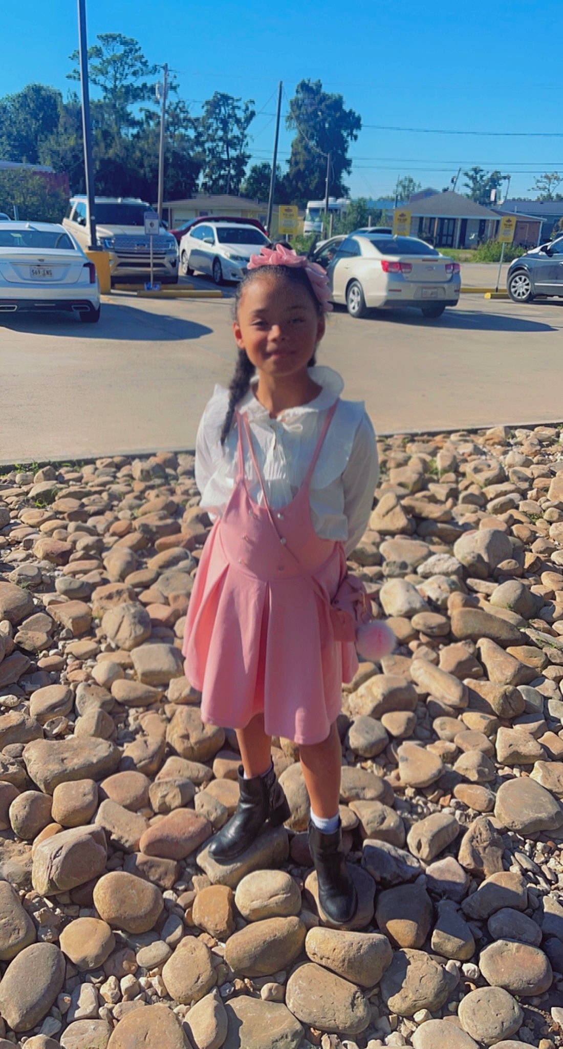 Alana joined the competition — help win amazing prizes! asphalt, body_of_water, car, footwear, fun, joy, land_vehicle, landscape, leisure, light, natural_environment, people_in_nature, person, photograph, plant, sky, summer, tire, toddler, travel