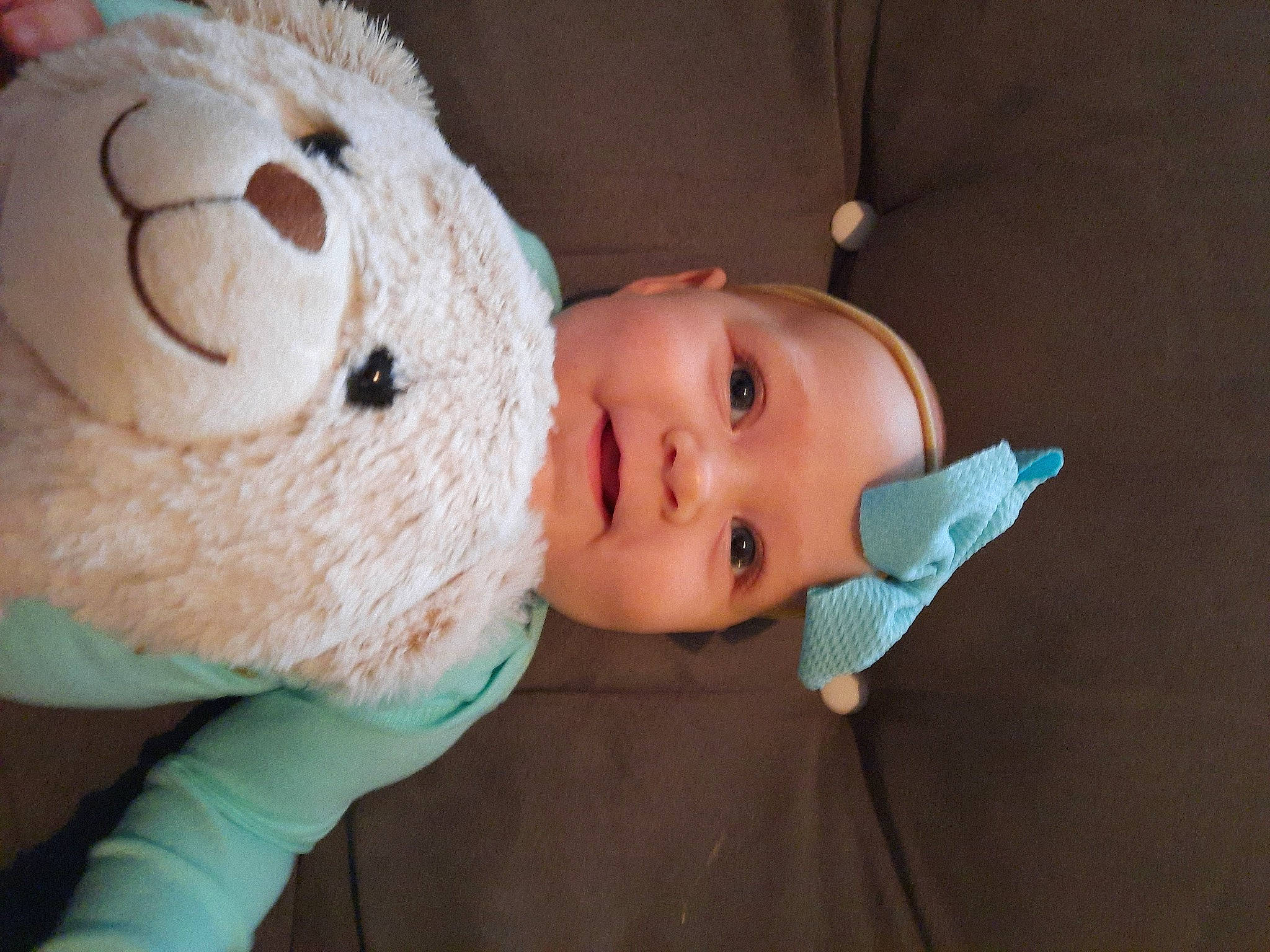 Lillyana is registered to the contest to win money with this photo: baby, baby_toddler_clothing, cheek, child, chin, comfort, eye, face, fun, fur, happy, head, headgear, headwear, mouth, nose, person, skin, smile, stuffed_toy