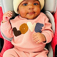 Nina joined the competition — help win amazing prizes! baby, child, infant, pink_outfit, yellow_hat, pom_poms, car_seat, cute, smiling, face, hands, cozy, warm_clothing, seated, indoor, portrait, love, expression, apparel, adorable