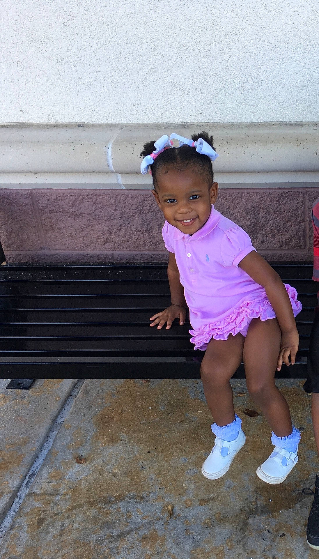 Alahna is registered to the contest to win money with this photo: cap, child, cool, day, fun, girl, headgear, infant, joy, leg, person, pink, play, recreation, shoe, sitting, skin, smile, standing, toddler